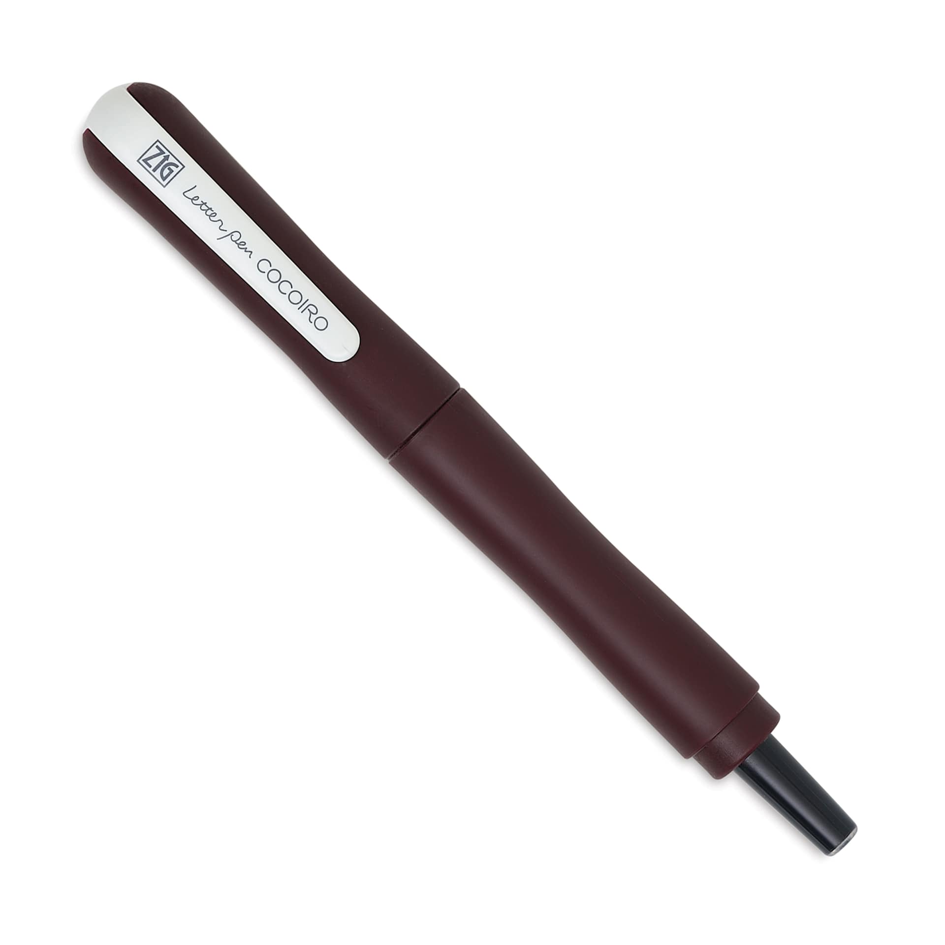 Kuretake Zig Cocoiro Letter Pen - Bordeaux Red, Extra Fine Brush Nib, nib removed to show ink cartridge
