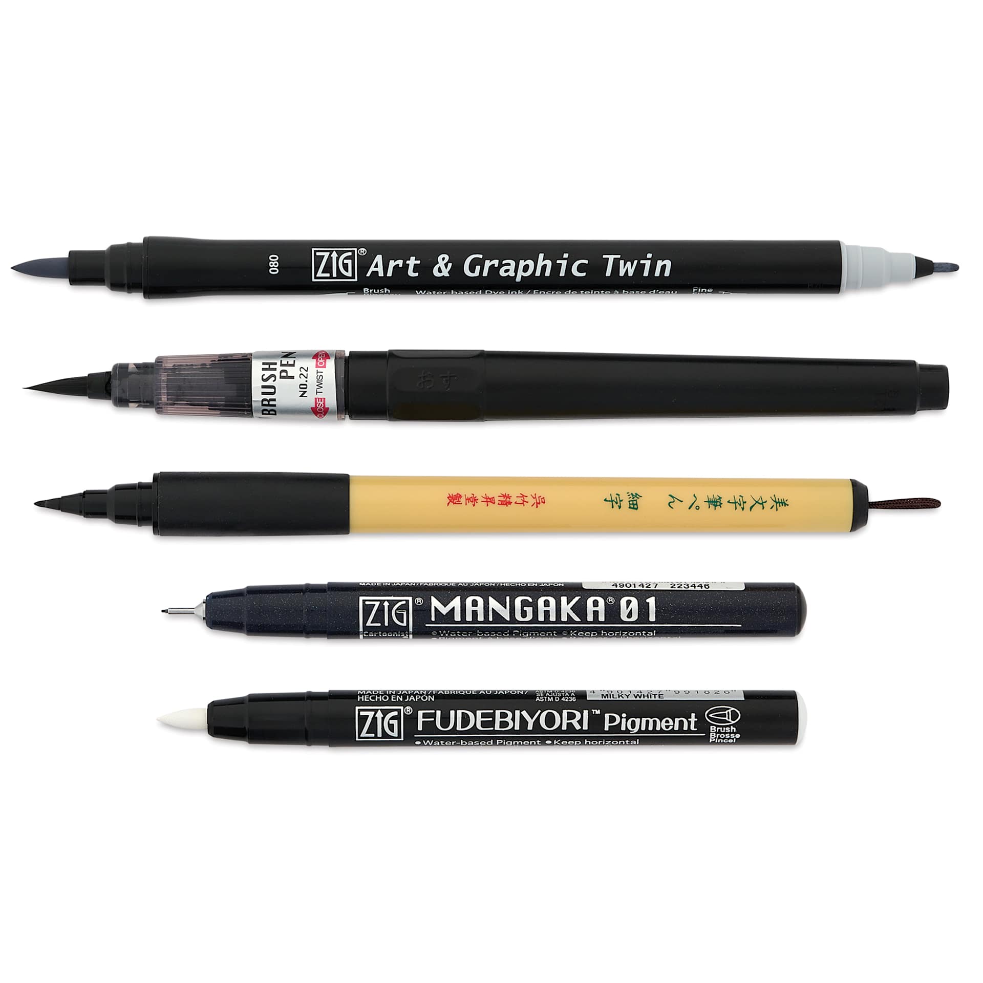 Kuretake Zig Illustration Set - Set of 5, Basic No. 2, contents