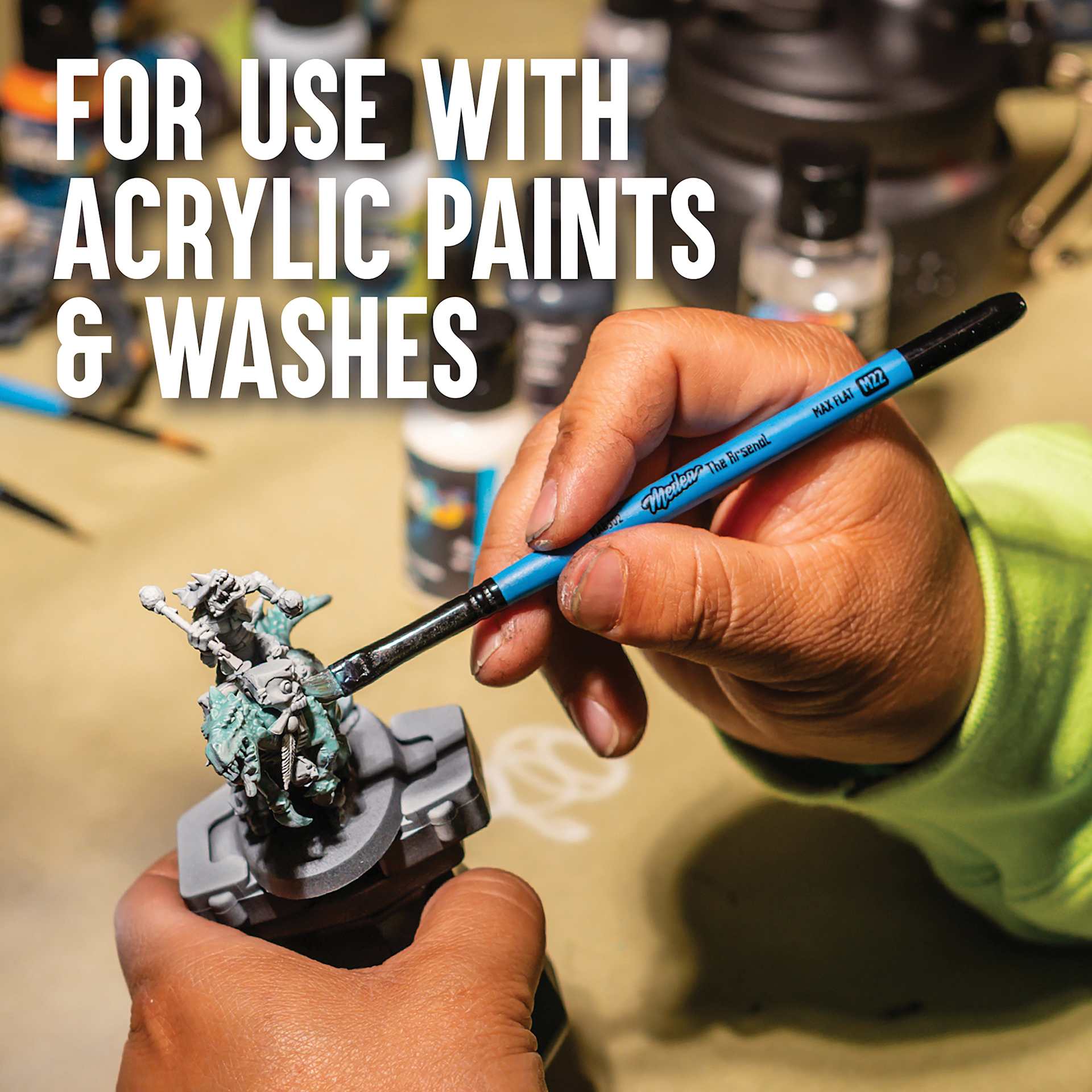 For use with acrylic paints and washes