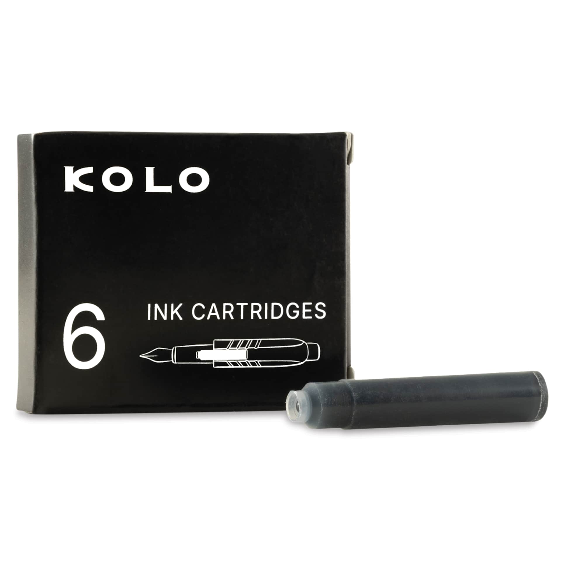 Kolo Fountain Pen Ink Cartridges - Pkg of 6, Black, packaging and cartridge