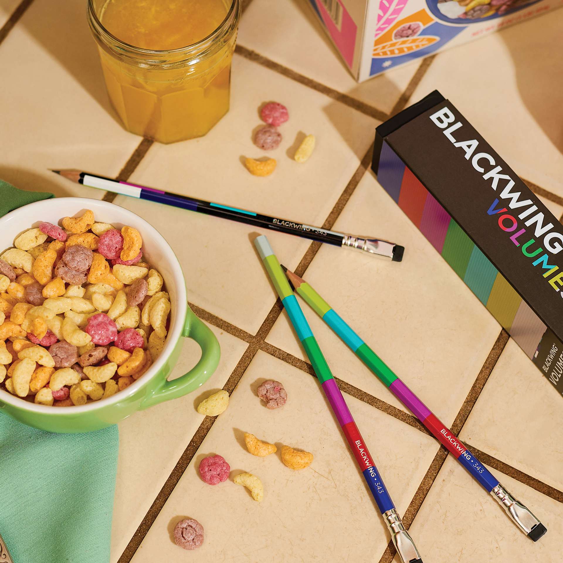 Blackwing Volume 343 Pencils - Set of 12, pencils and packaging on tabletop