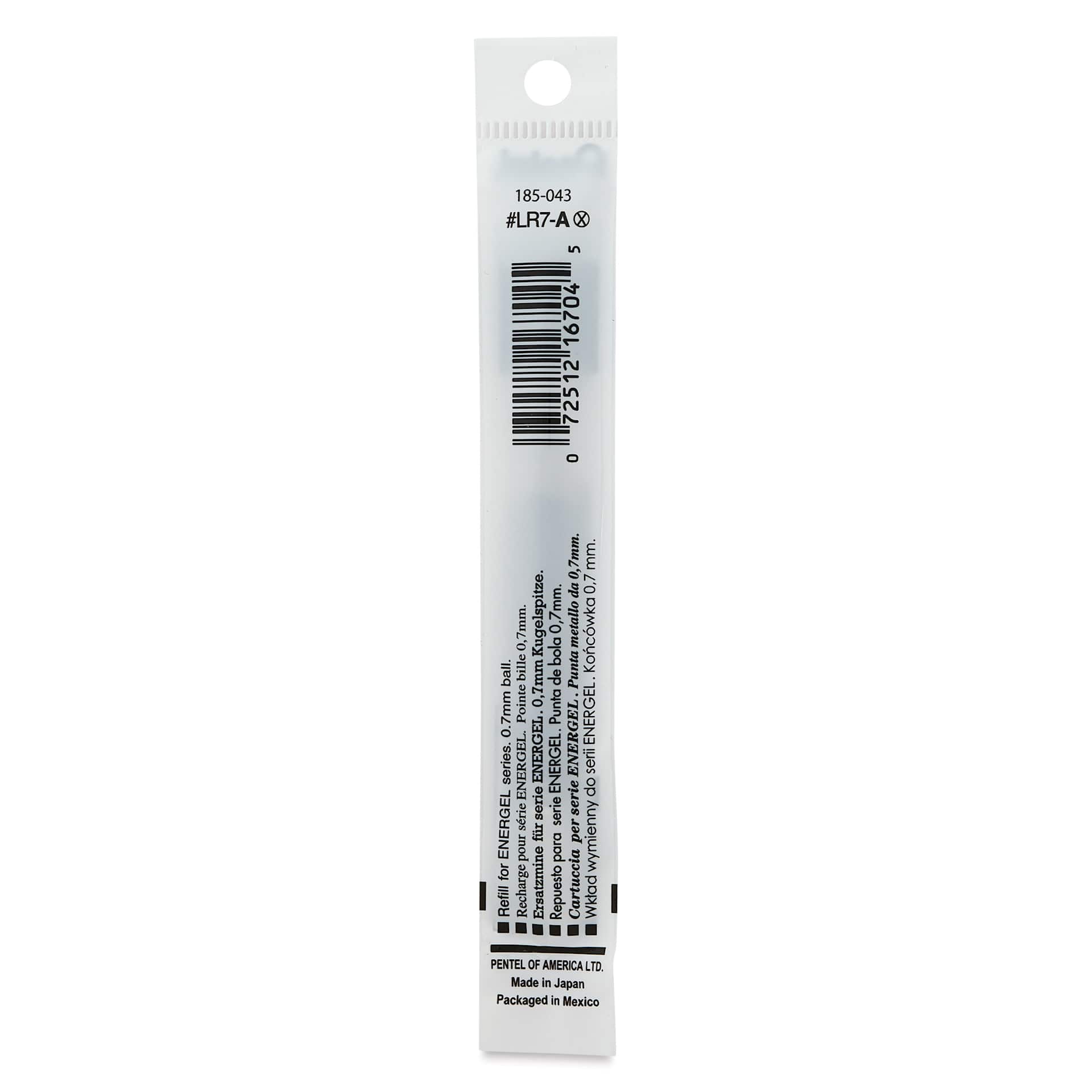 Pentel EnerGel Liquid Gel Pen Refill - Black, 0.7 mm, back of packaging