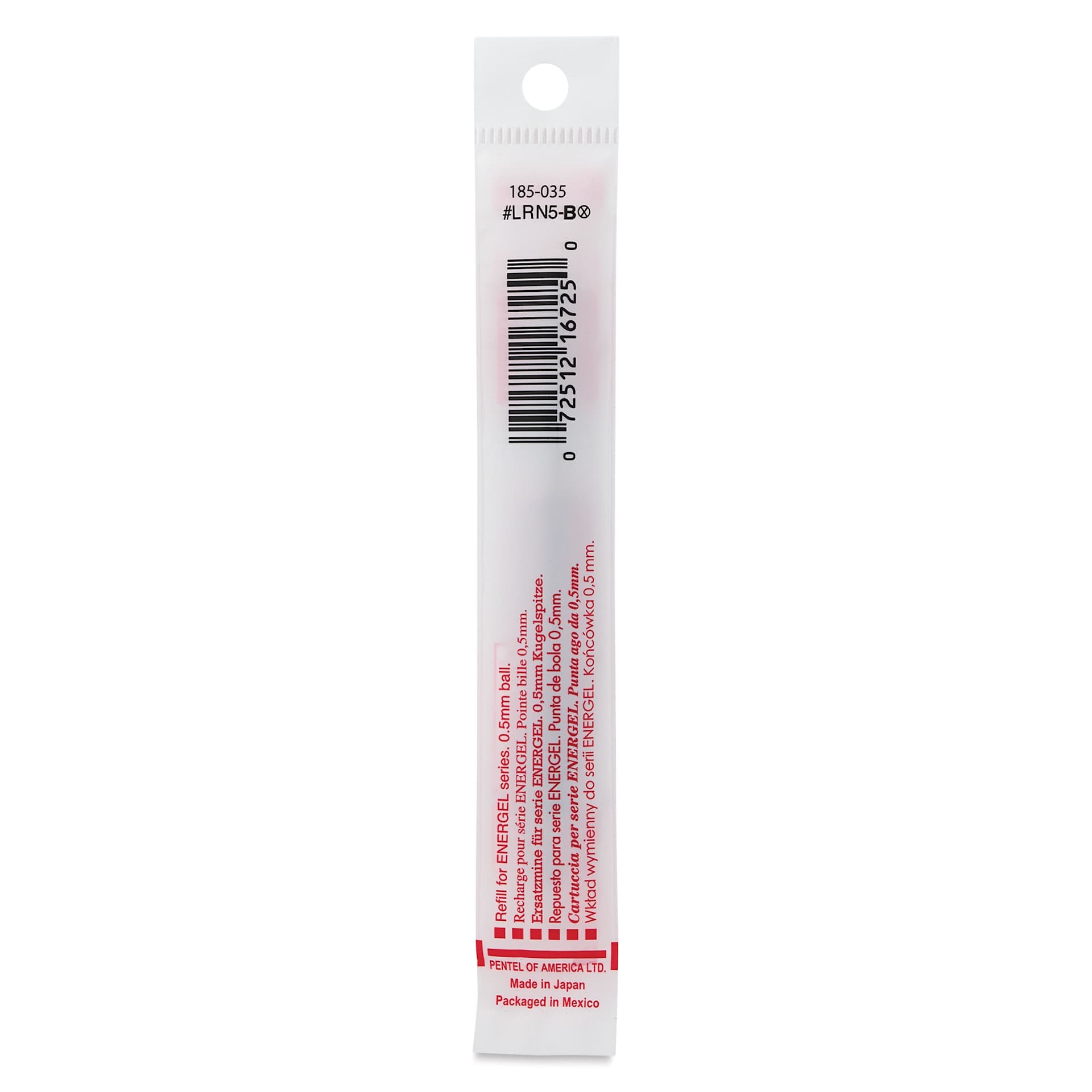 Pentel EnerGel Liquid Gel Pen Refill - Red, 0.5 mm, back of packaging