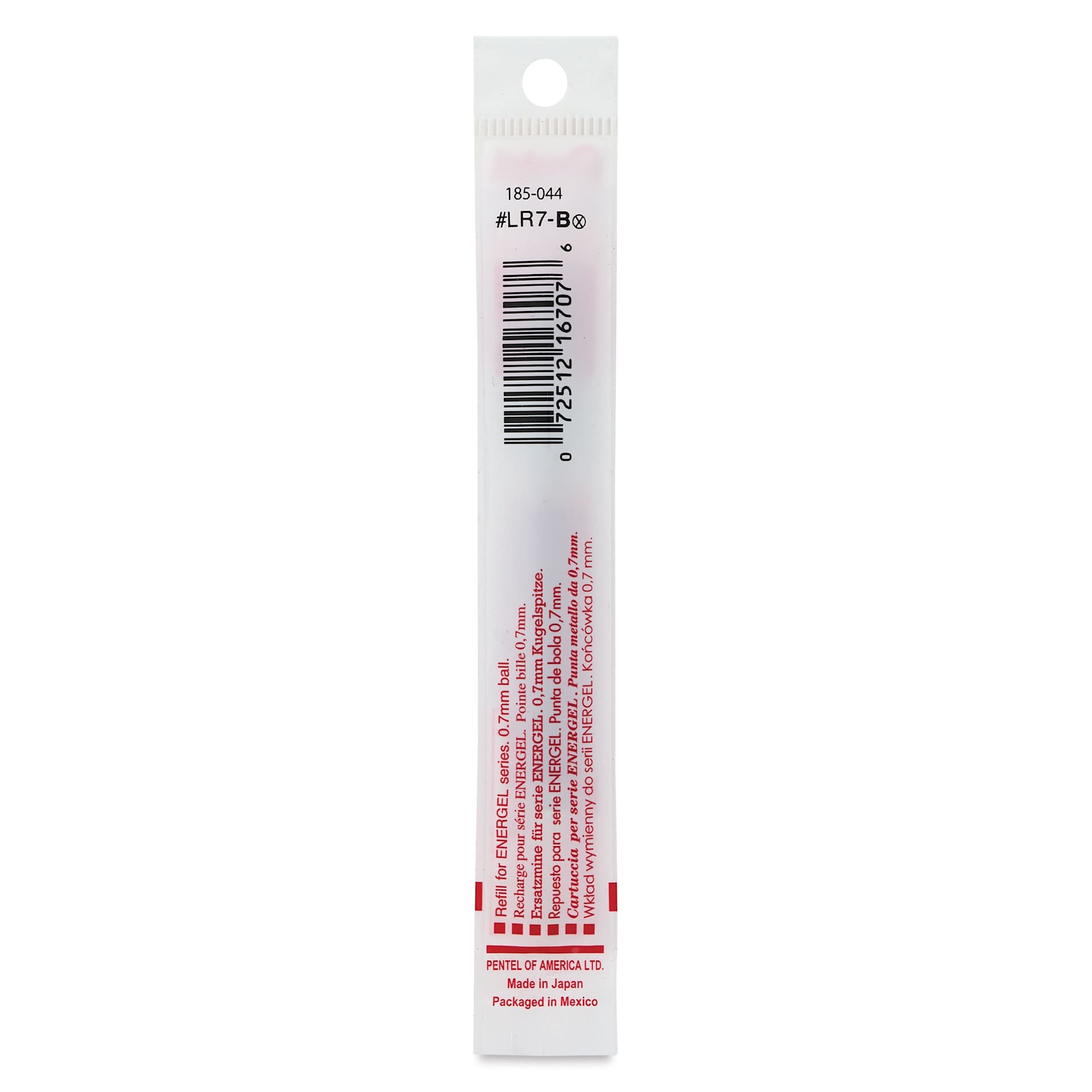 Pentel EnerGel Liquid Gel Pen Refill - Red, 0.7 mm, back of packaging