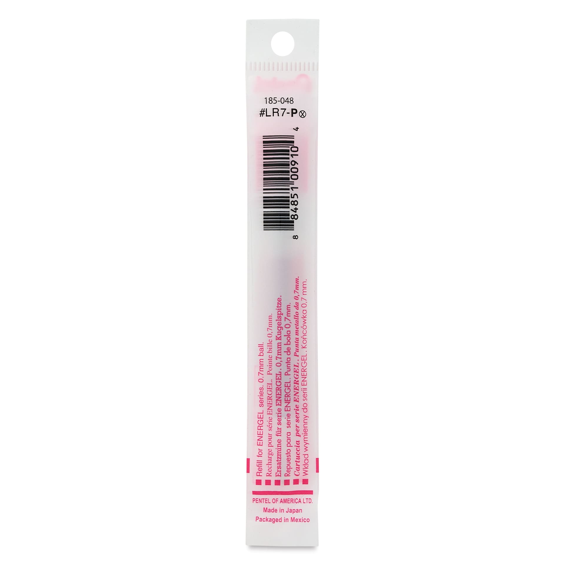 Pentel EnerGel Liquid Gel Pen Refill - Pink, 0.7 mm, back of packaging