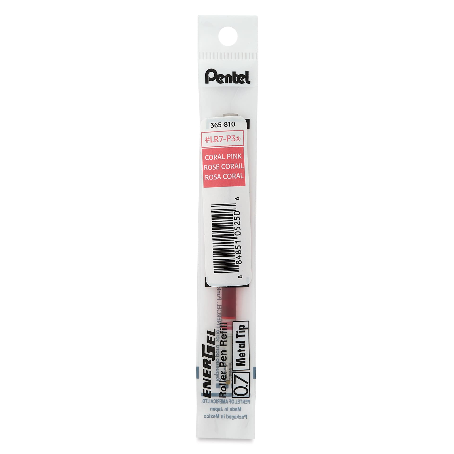 Pentel EnerGel Liquid Gel Pen Refill - Coral Pink, 0.7 mm, front of packaging