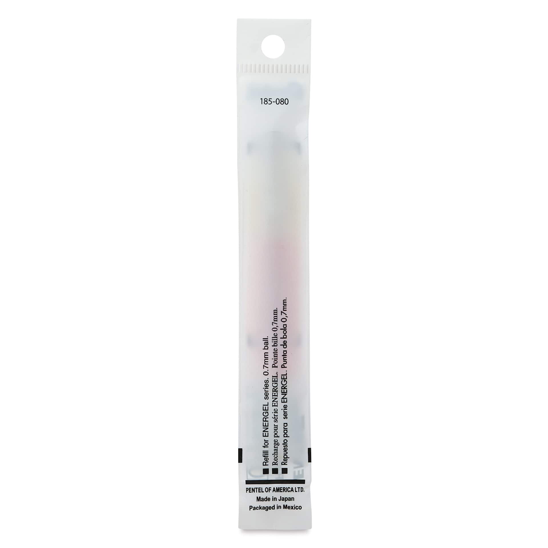 Pentel EnerGel Liquid Gel Pen Refill - Yellow, 0.7 mm, back of packaging