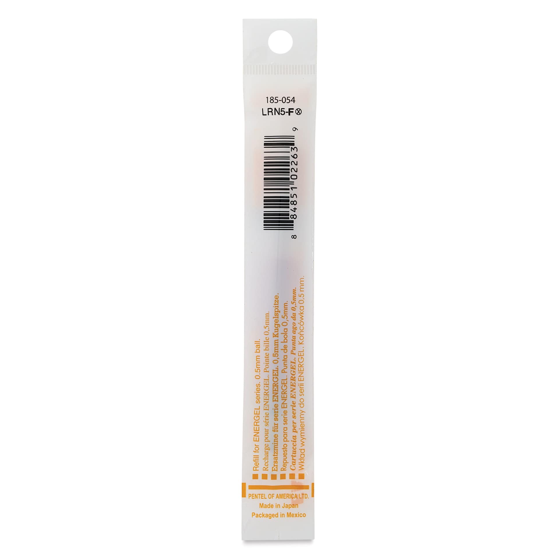 Pentel EnerGel Liquid Gel Pen Refill - Orange, 0.5 mm, back of packaging