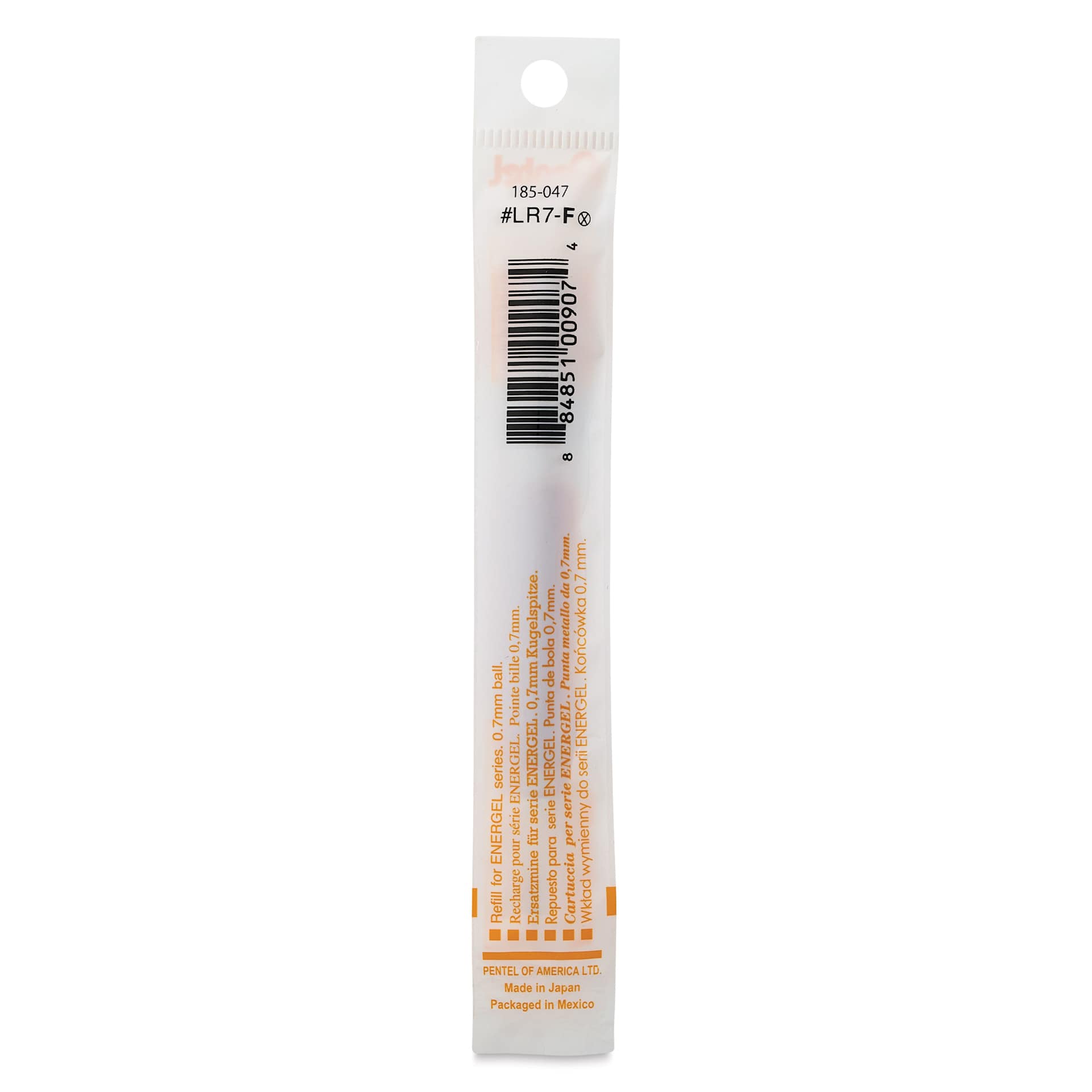 Pentel EnerGel Liquid Gel Pen Refill - Orange, 0.7 mm, back of packaging