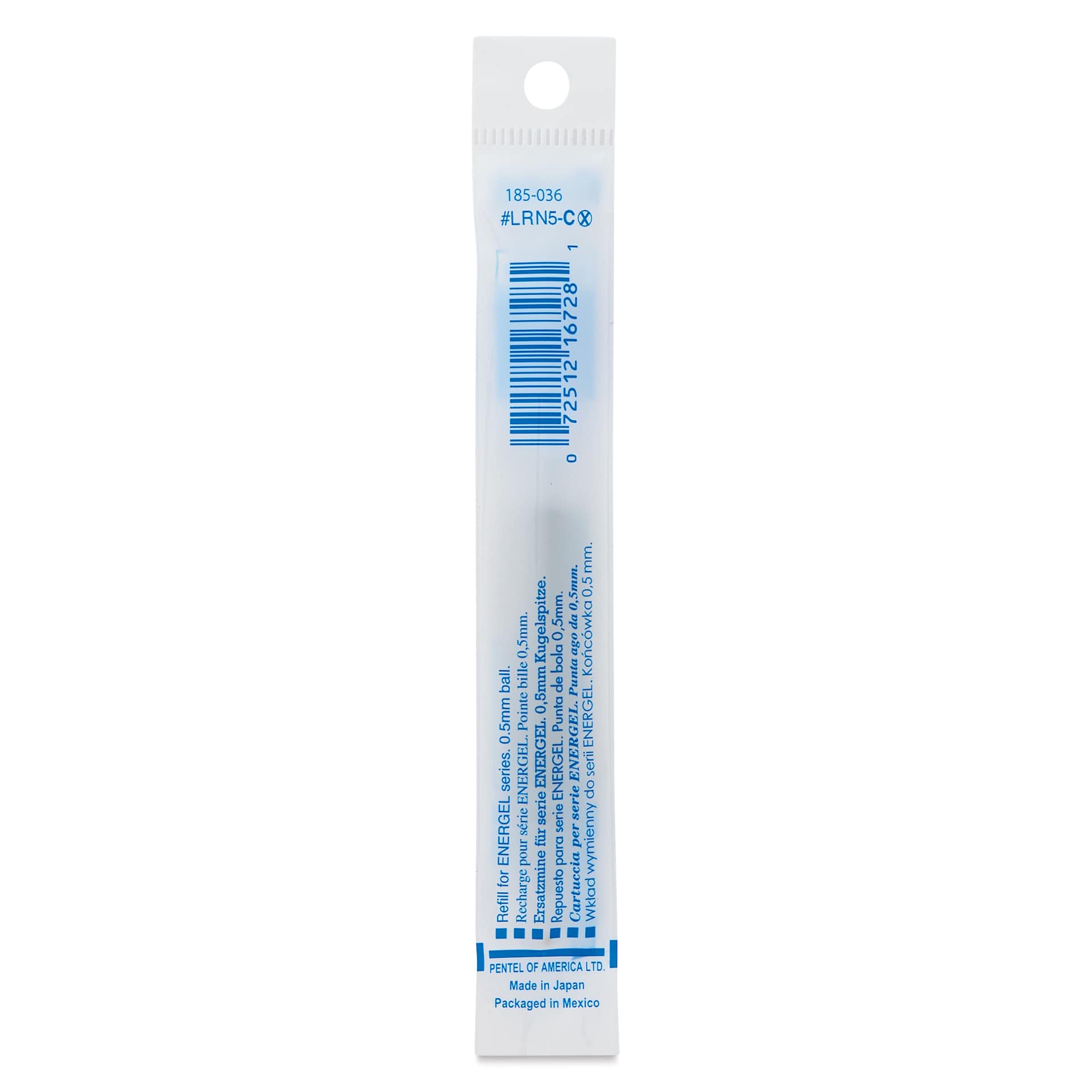 Pentel EnerGel Liquid Gel Pen Refill - Blue, 0.5 mm, back of packaging