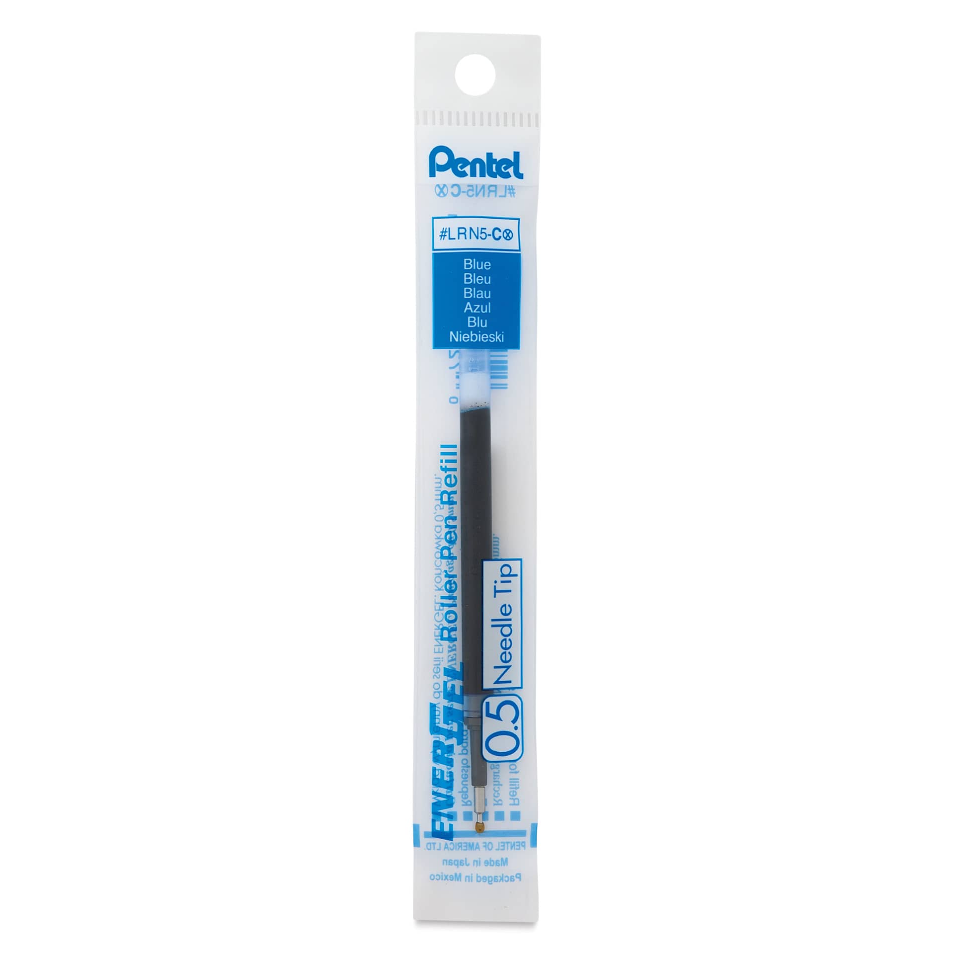 Pentel EnerGel Liquid Gel Pen Refill - Blue, 0.5 mm, front of  packaging