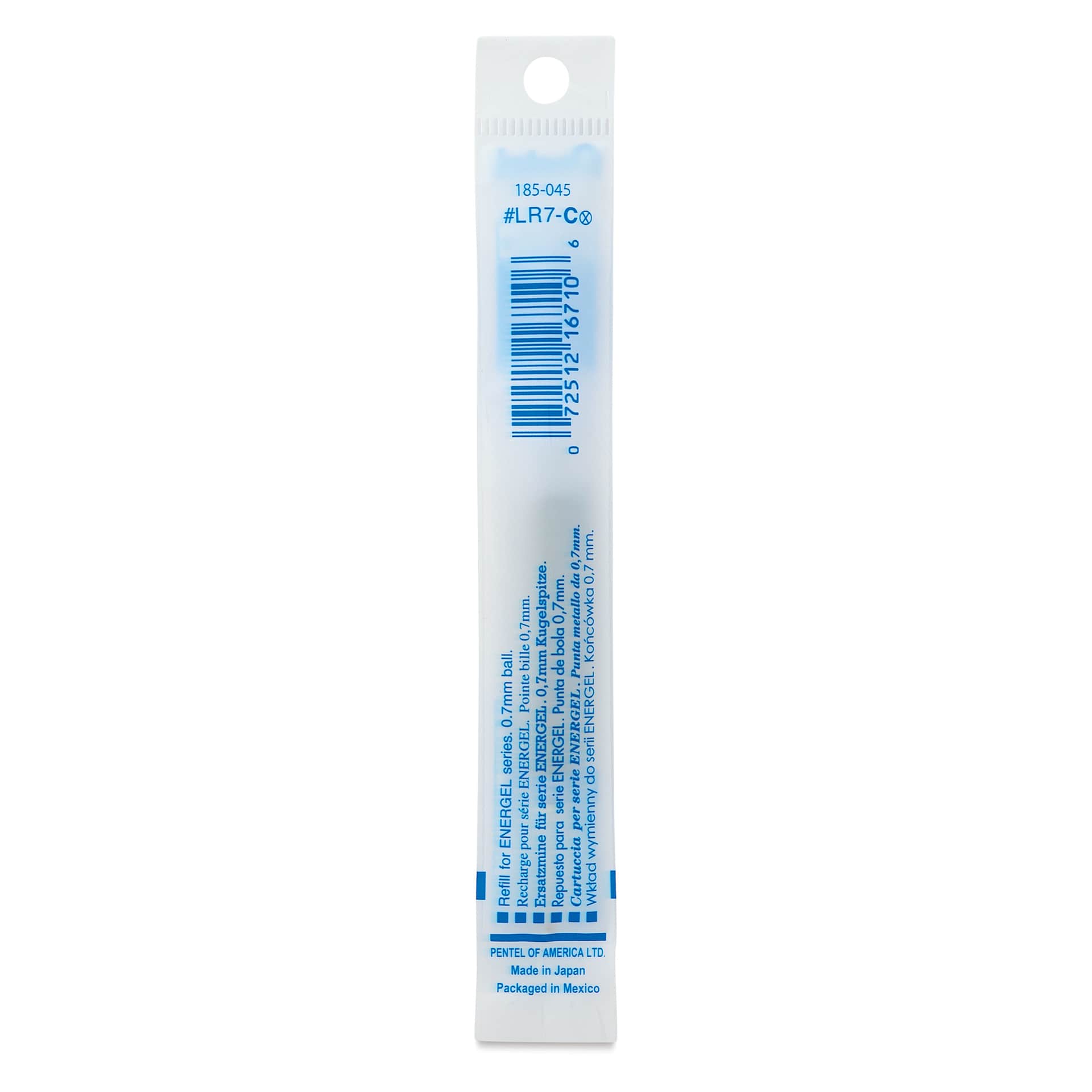 Pentel EnerGel Liquid Gel Pen Refill - Blue, 0.7  mm, back of packaging