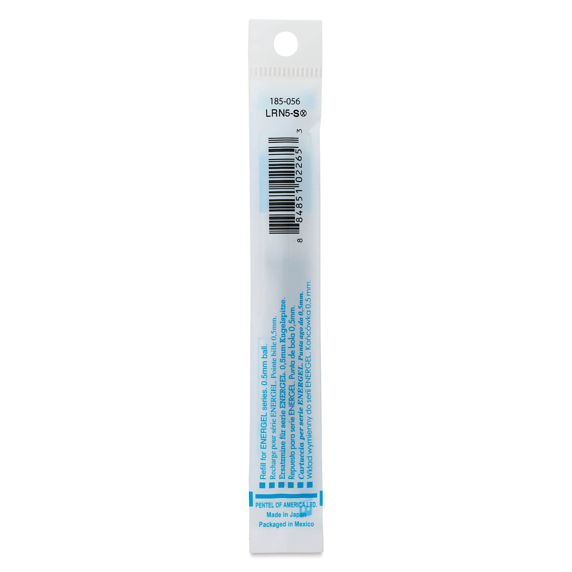 Pentel EnerGel Liquid Gel Pen Refill - Sky Blue, 0.5 mm, back of packaging