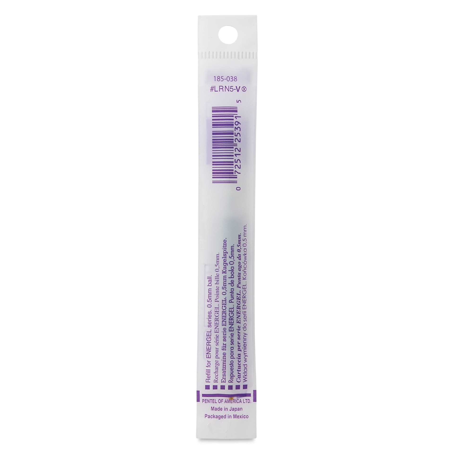 Pentel EnerGel Liquid Gel Pen Refill - Violet, 0.5 mm, back of packaging