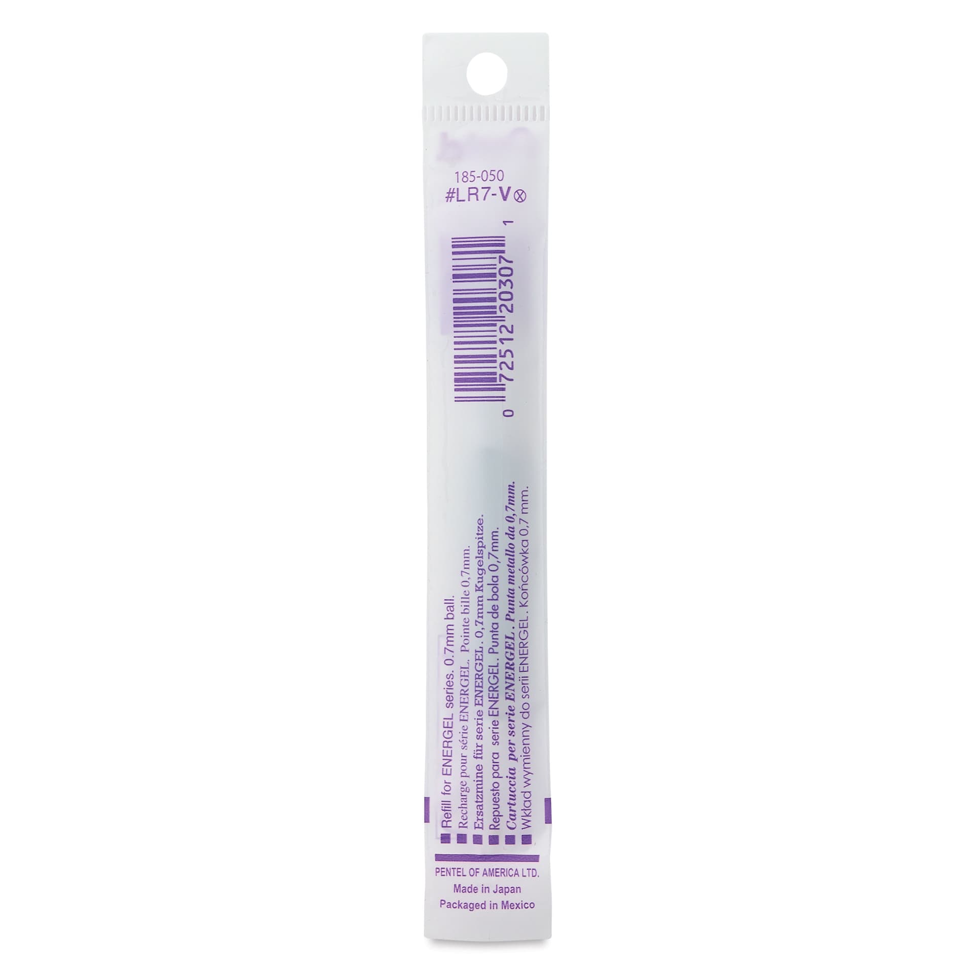 Pentel EnerGel Liquid Gel Pen Refill - Violet, 0.7 mm, back of packaging