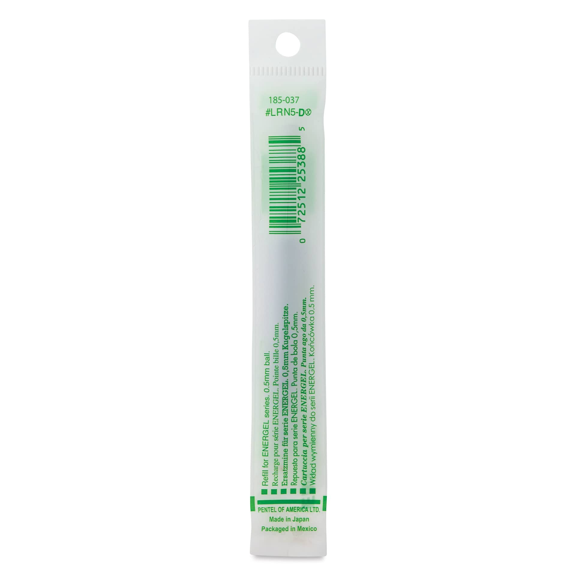 Pentel EnerGel Liquid Gel Pen Refill - Green, 0.5 mm, back of packaging
