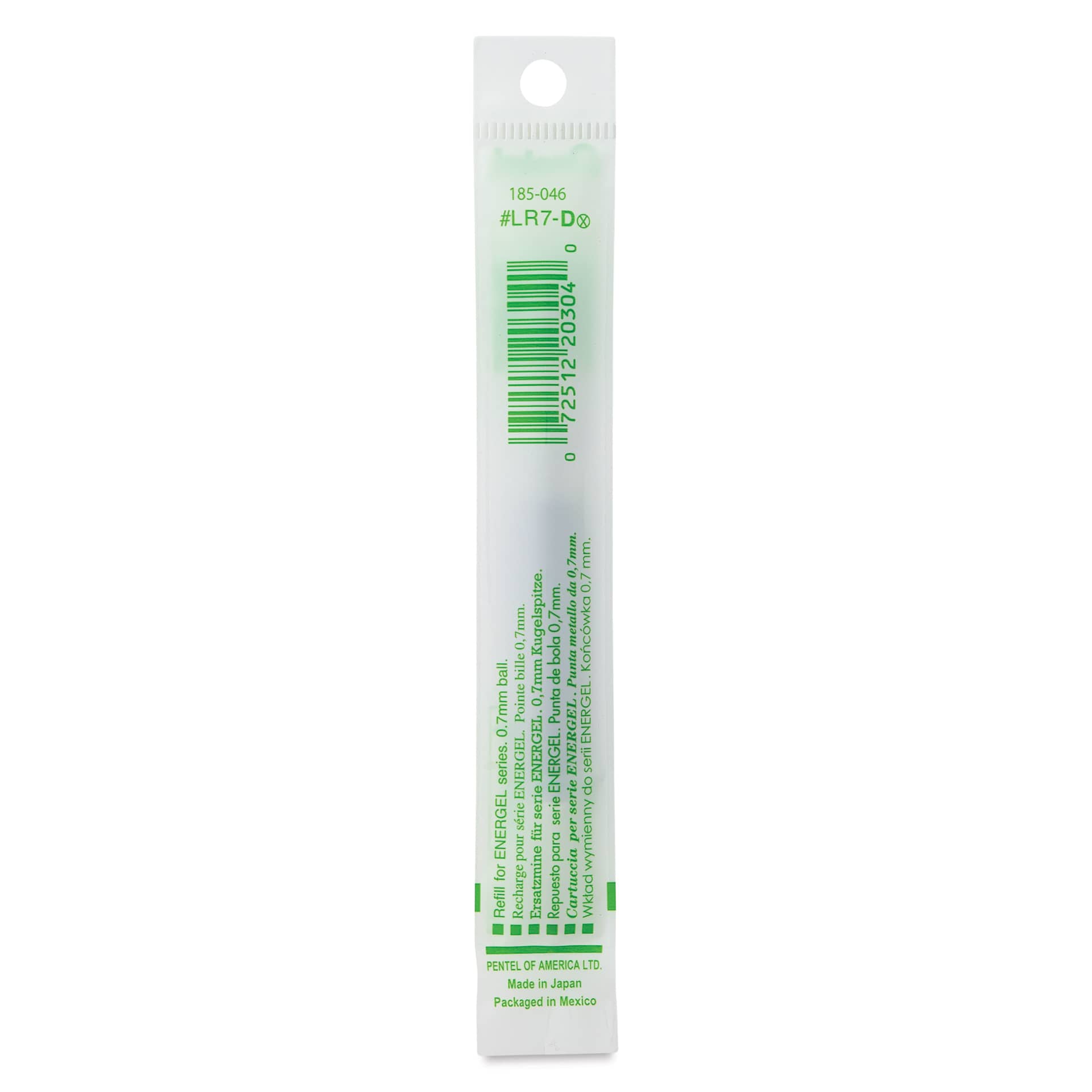 Pentel EnerGel Liquid Gel Pen Refill - Green, 0.7 mm, back of packaging