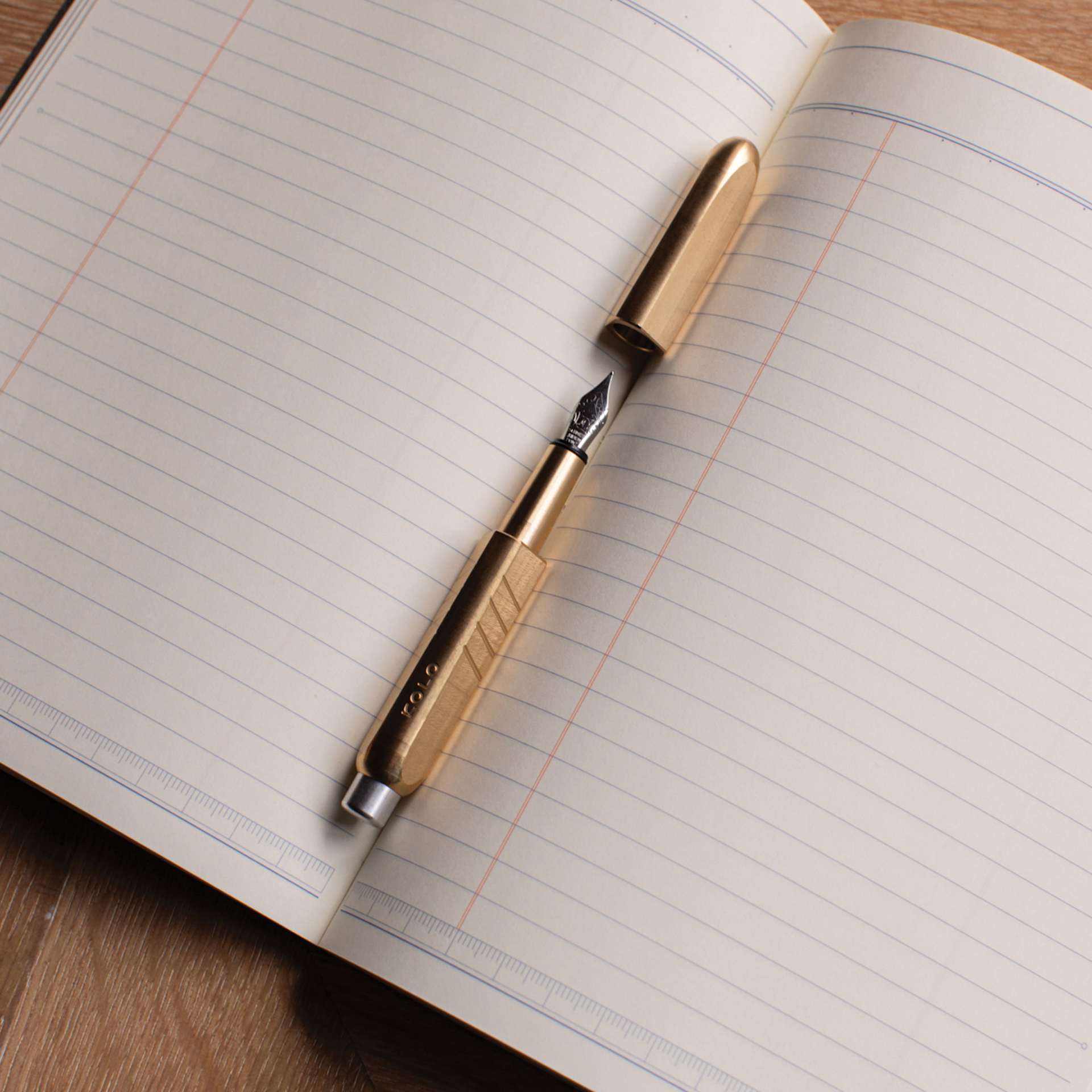 Kolo Tino Raw Metal Fountain Pen - Raw Brass, with notebook