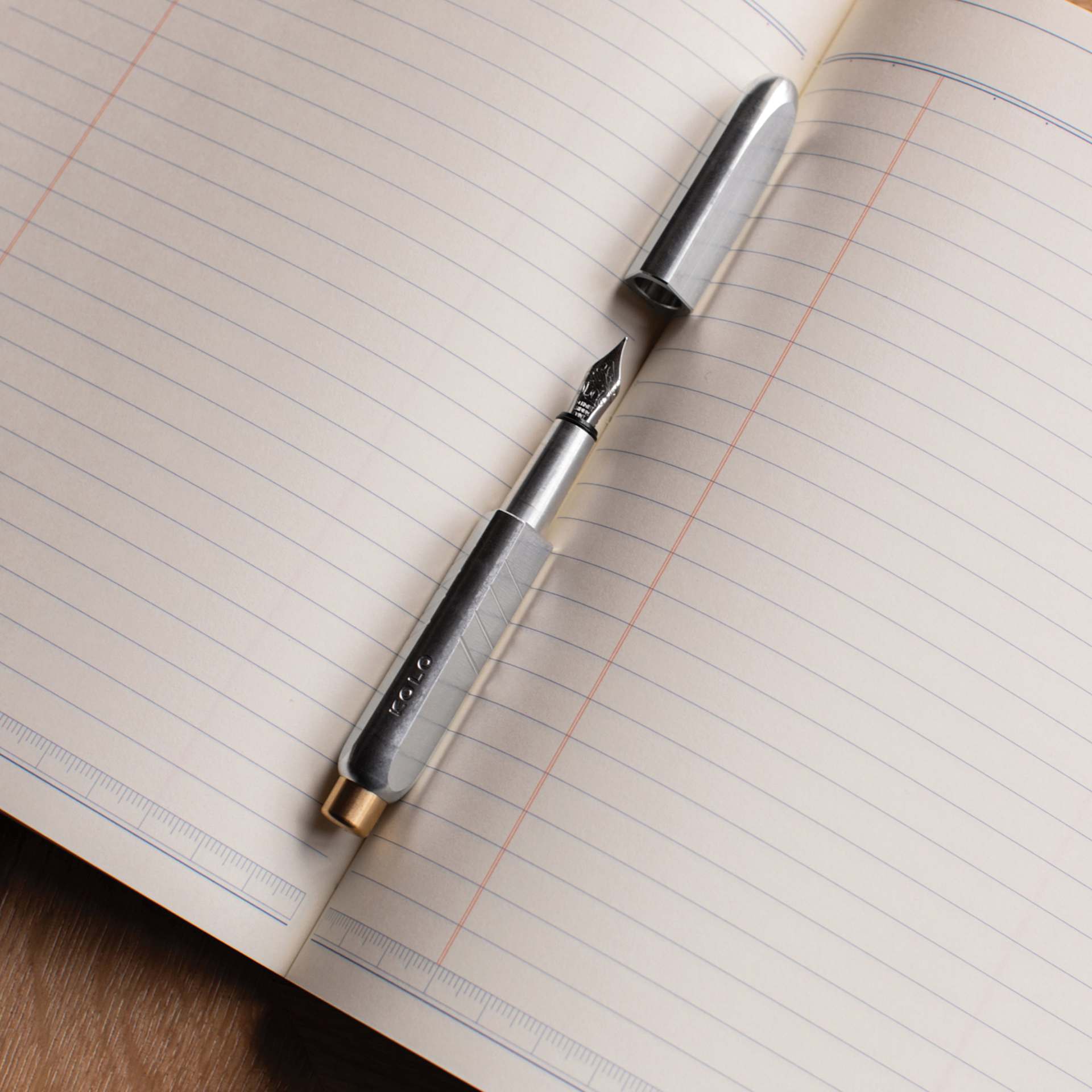 Kolo Tino Raw Metal Fountain Pen - Raw Aluminum, with notebook