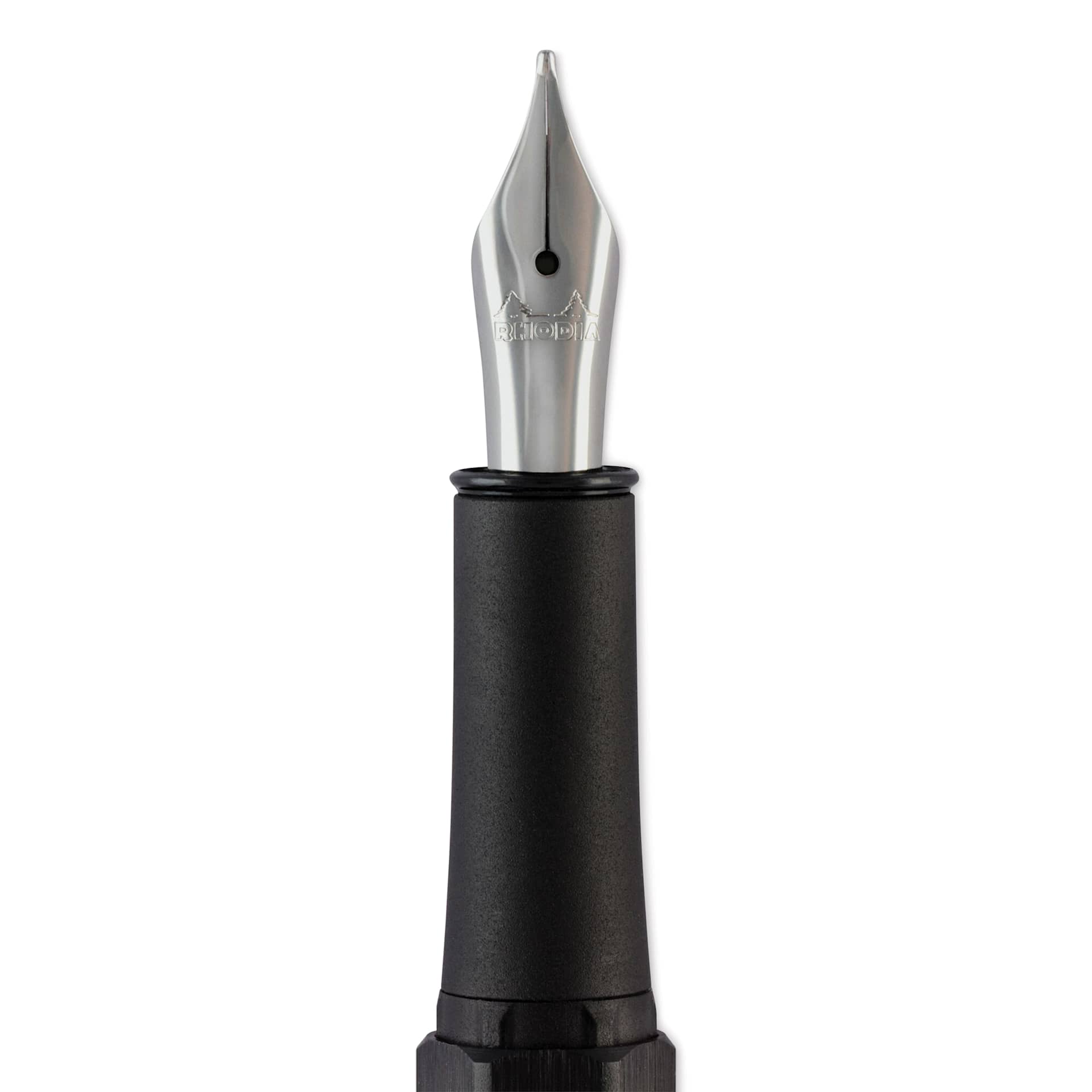 Rhodia Script Fountain Pen - Black, Fine Nib, close up of nib