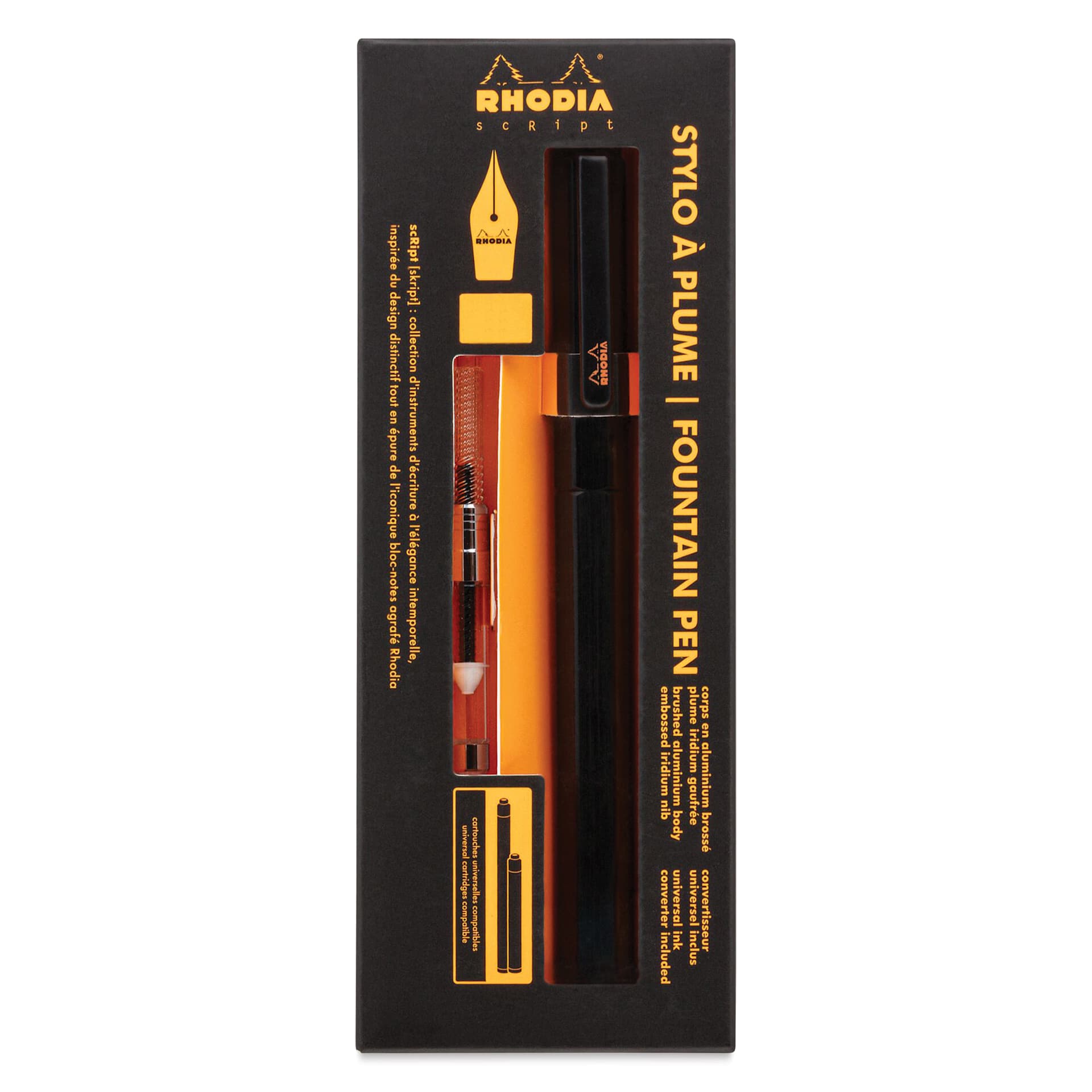 Rhodia Script Fountain Pen - Black, Fine Nib, front of packaging