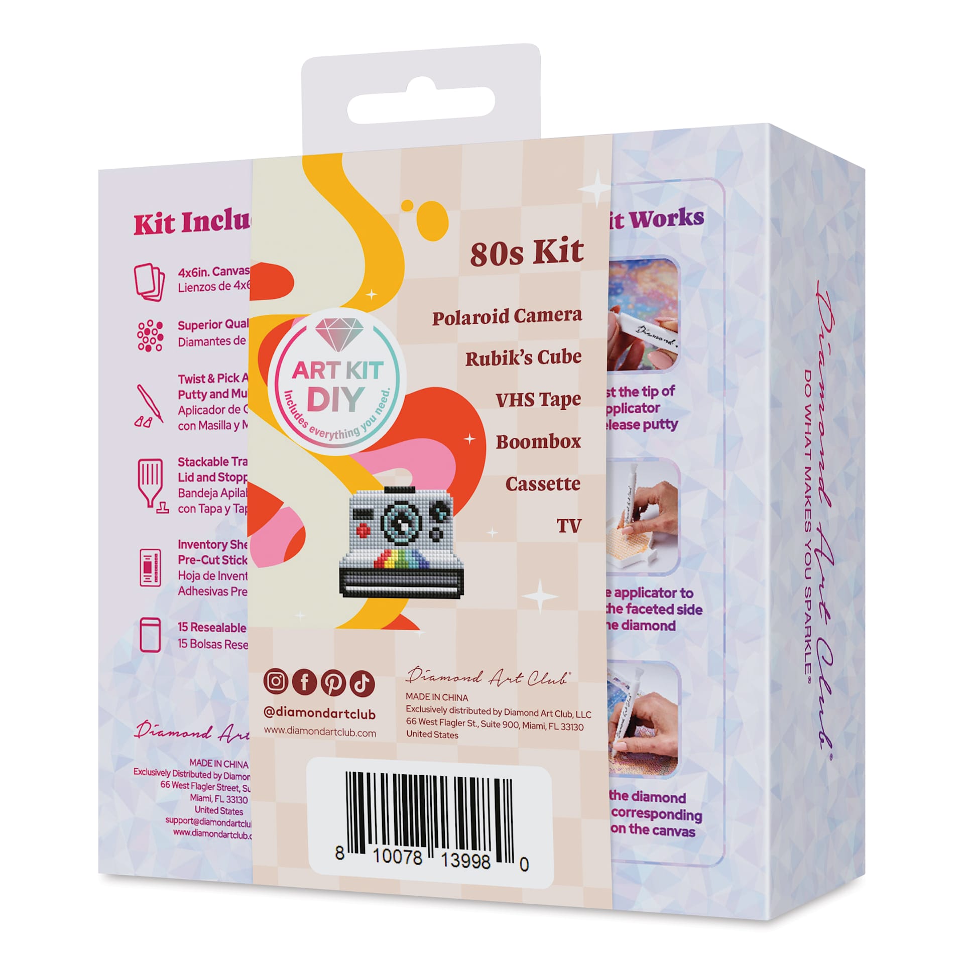 Diamond Art Club Mini Dazzles Kit - 80's, back of packaging