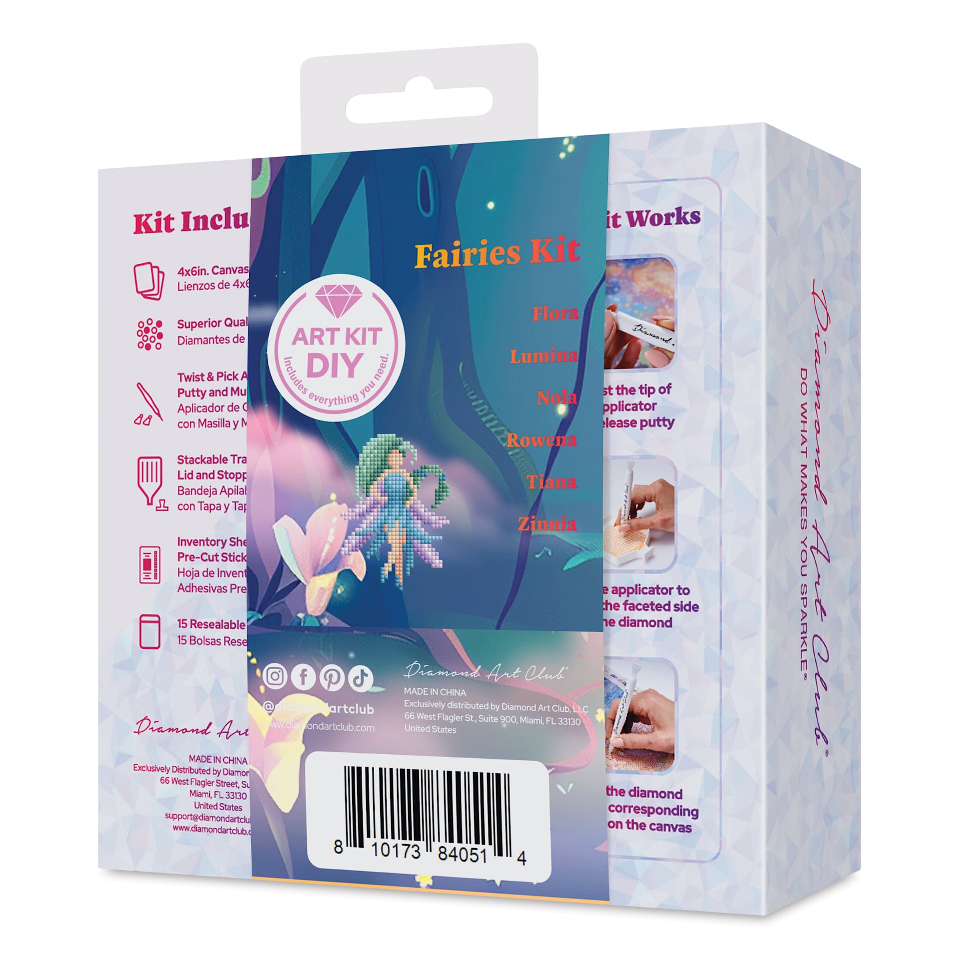 Diamond Art Club Mini Dazzles Kit - Fairies, back of packaging