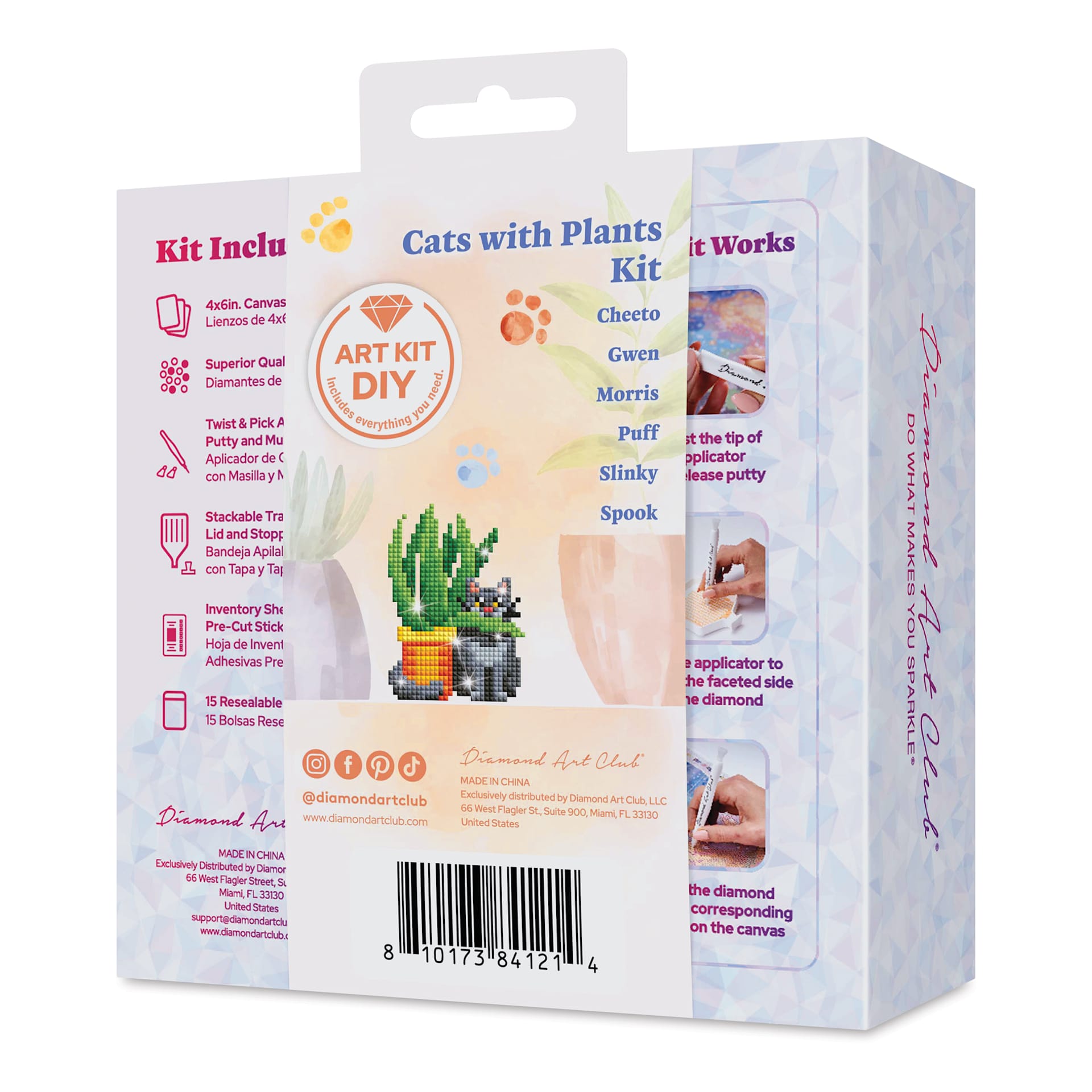 Diamond Art Club Mini Dazzles Kit - Cats with Plants, back of packaging