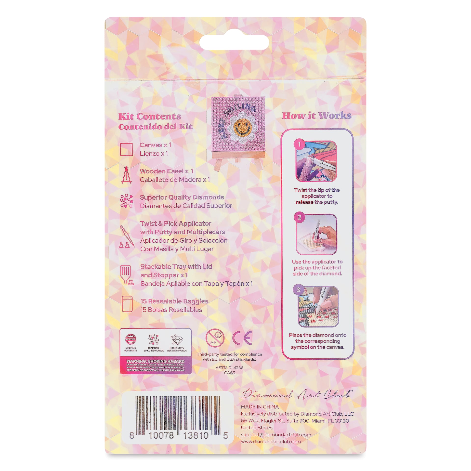 Diamond Art Club Mini Easel Kit - Keep Smiling, back of packaging