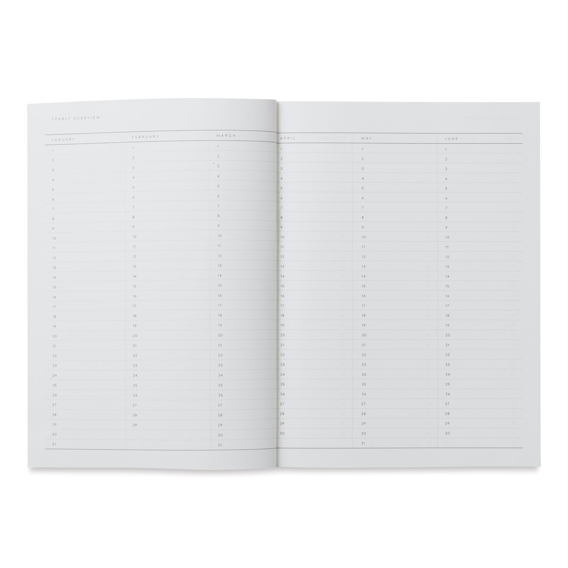 Notem Large Even Work Journal - 7.3" x 9.8", 160 Pages, yearly overview