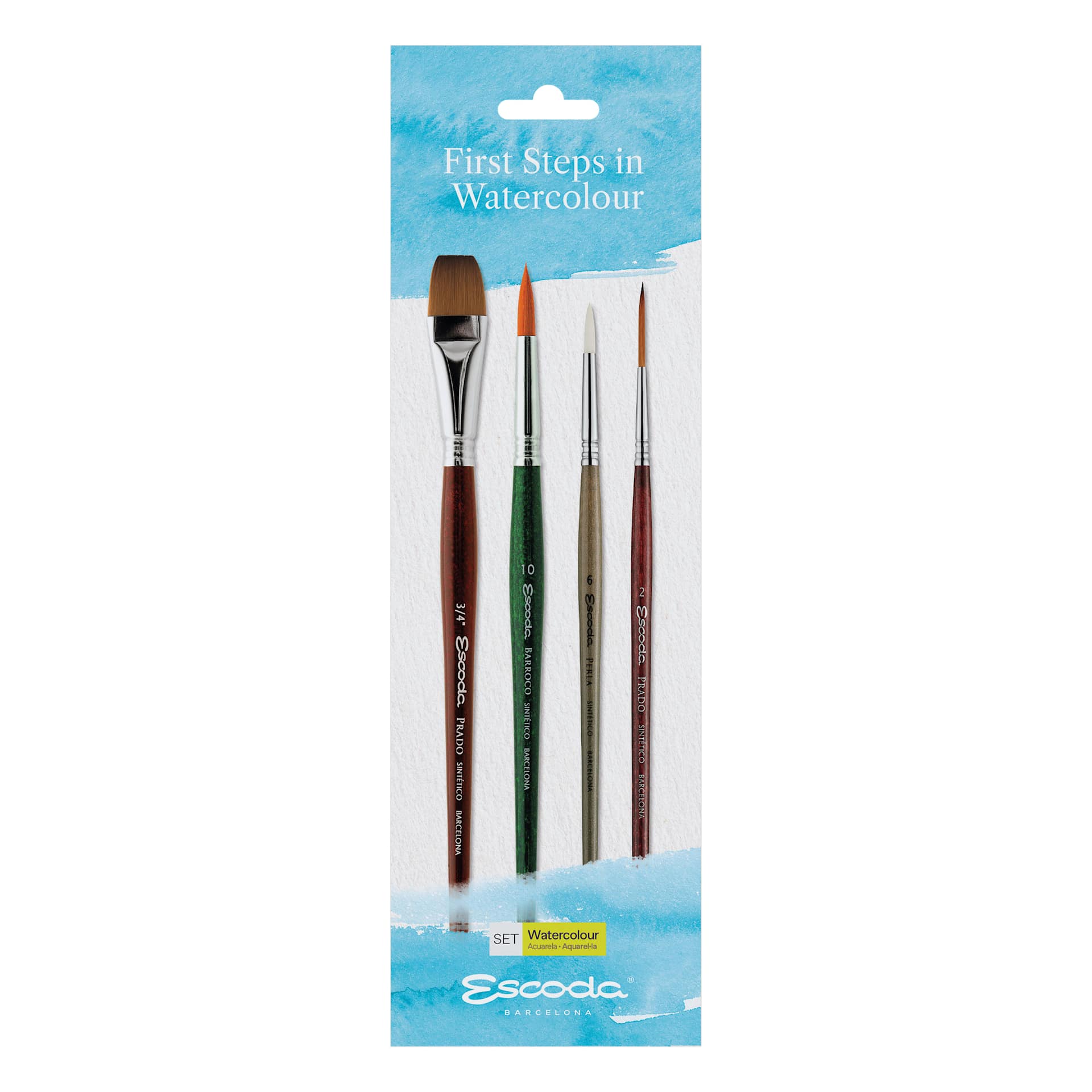 Escoda First Steps in Watercolor Brushes - Set of 4, front of packaging