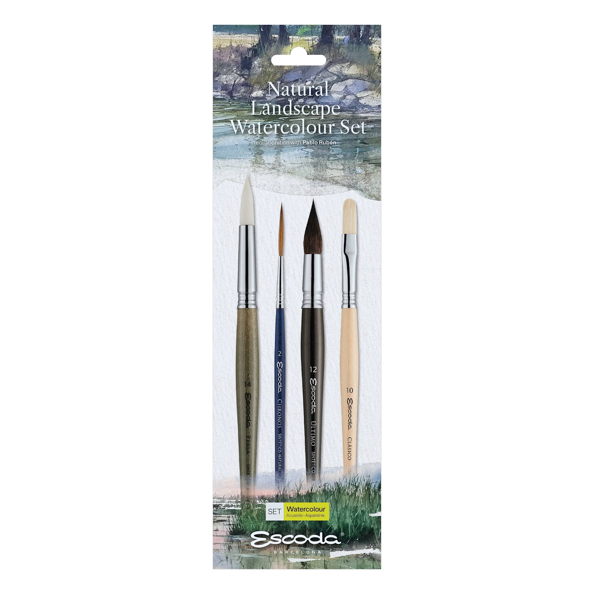 Escoda Natural Landscape Watercolor Brushes - Set of 4, front of packaging