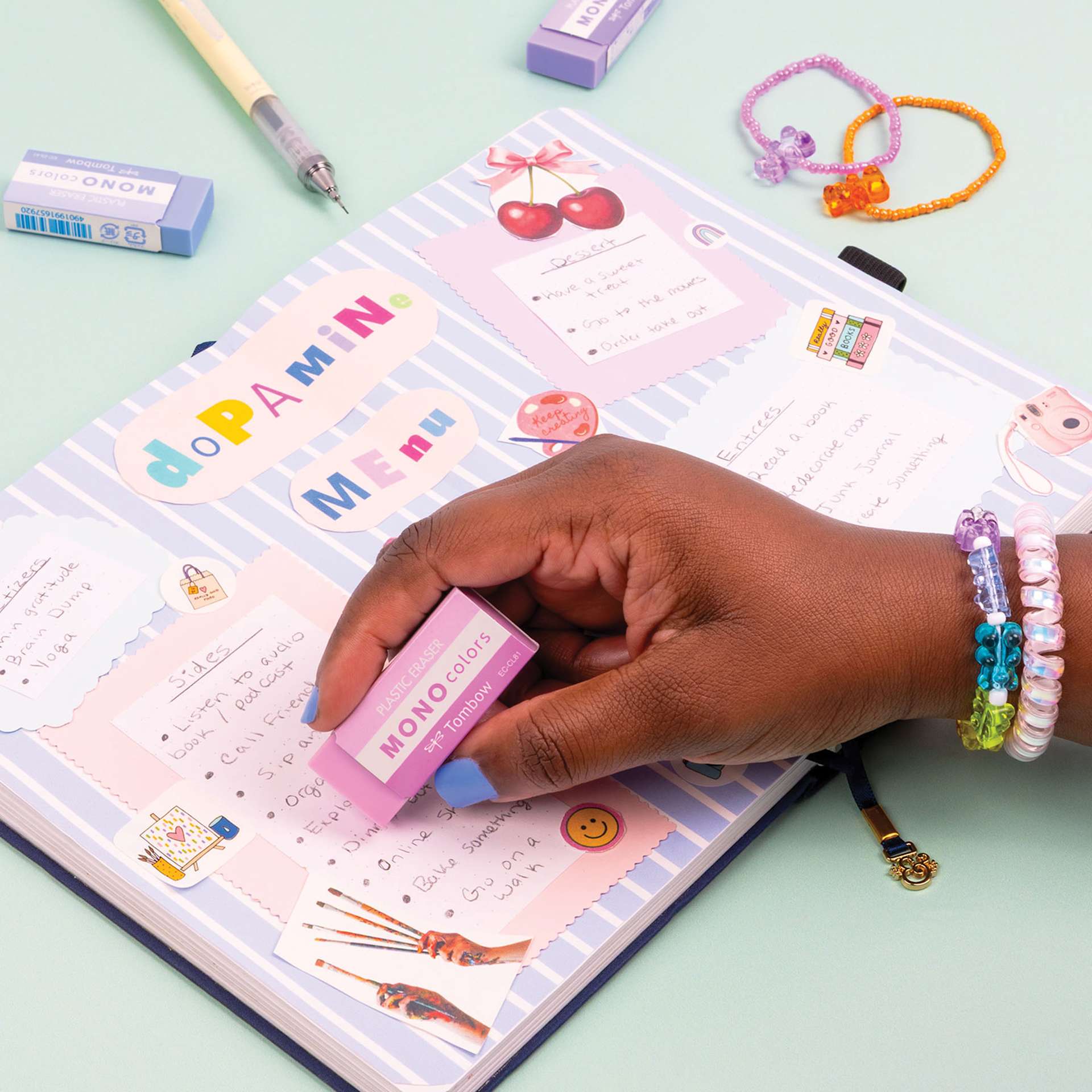 Tombow Mono Colors Eraser - Pink, in use