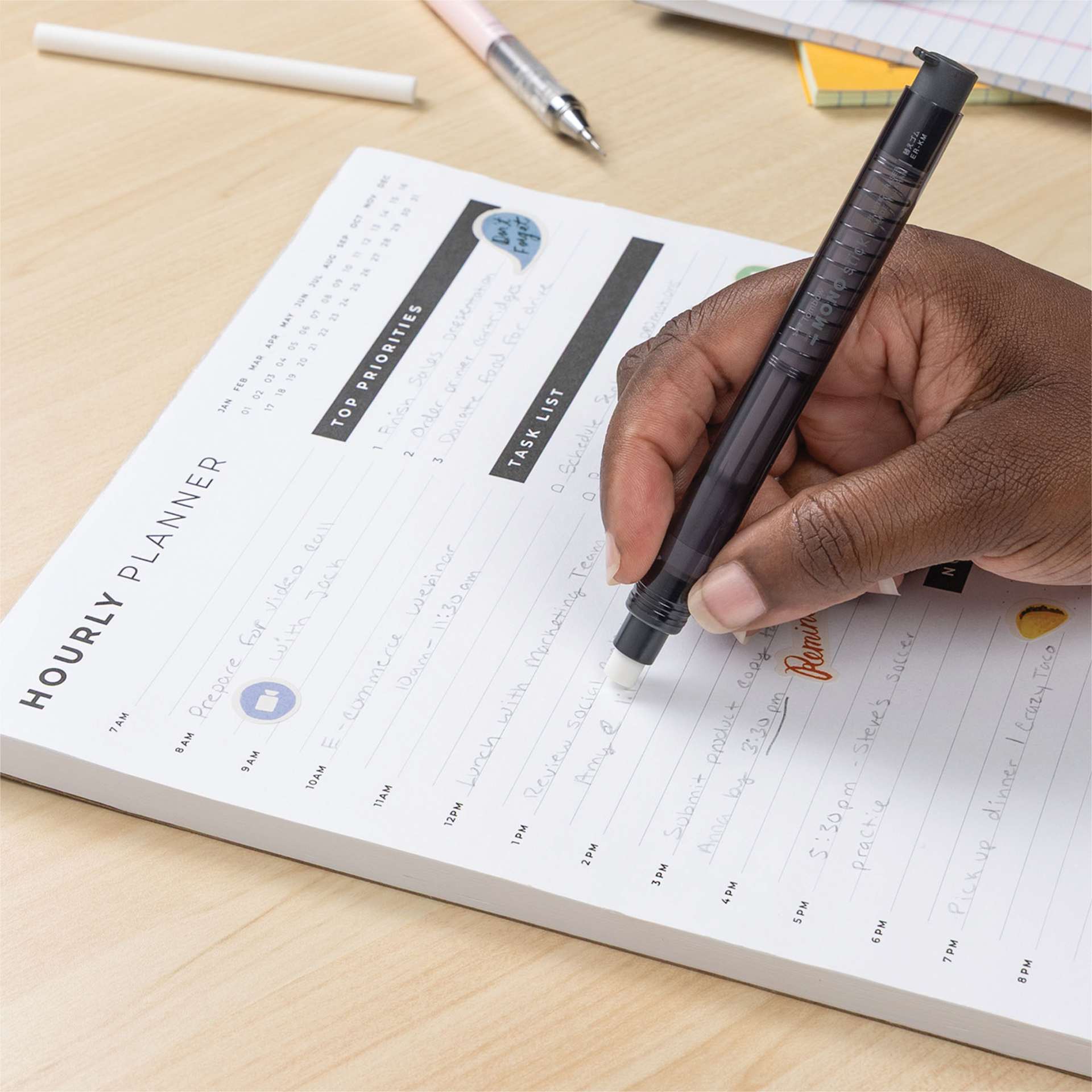 Tombow Mono Stick Eraser Combo Pack, in use