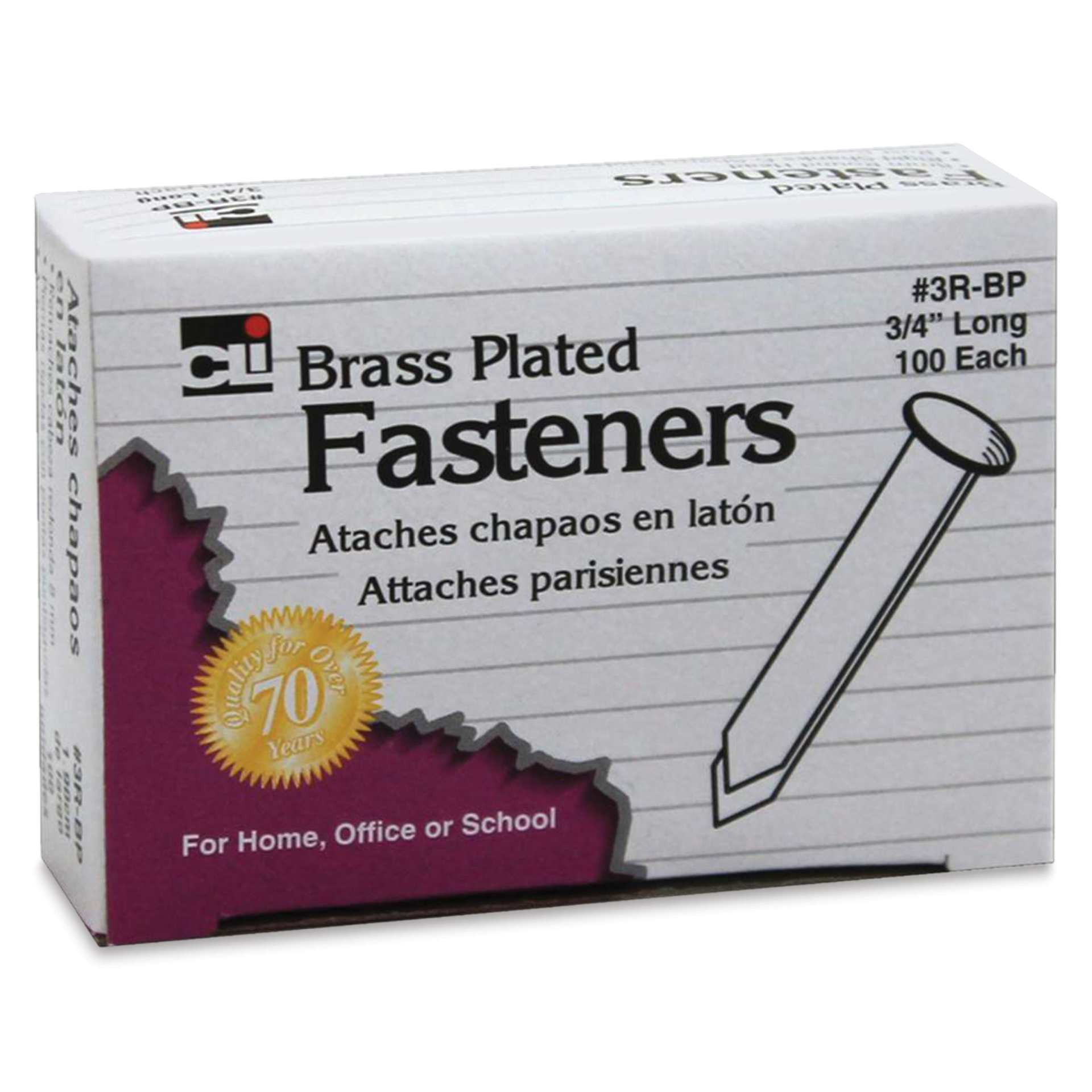 Charles Leonard Brass-Plated Paper Fasteners - Pkg of 100 front of packaging