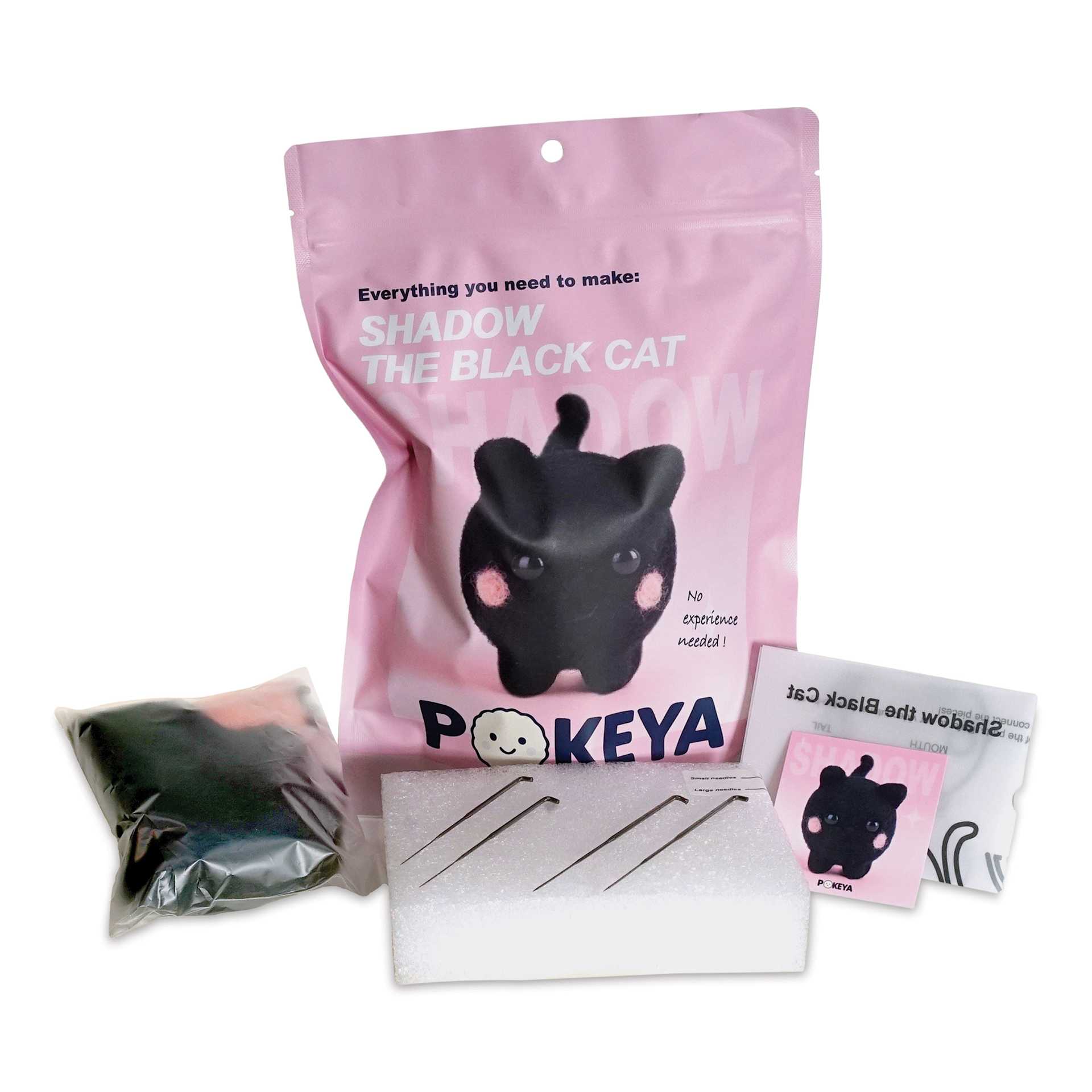 Pokeya Needle Felting Kit - Shadow The Cat, packaging and kit contents