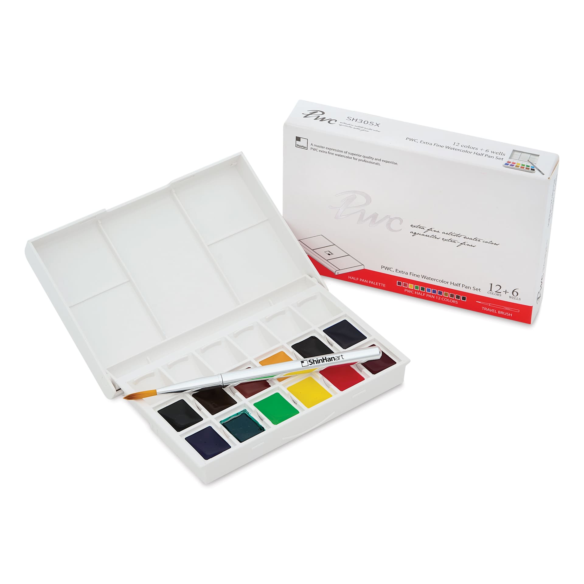 ShinHan PWC Extra Fine Half Pan Watercolors - Set of 12, Assorted Colors, Half Pans