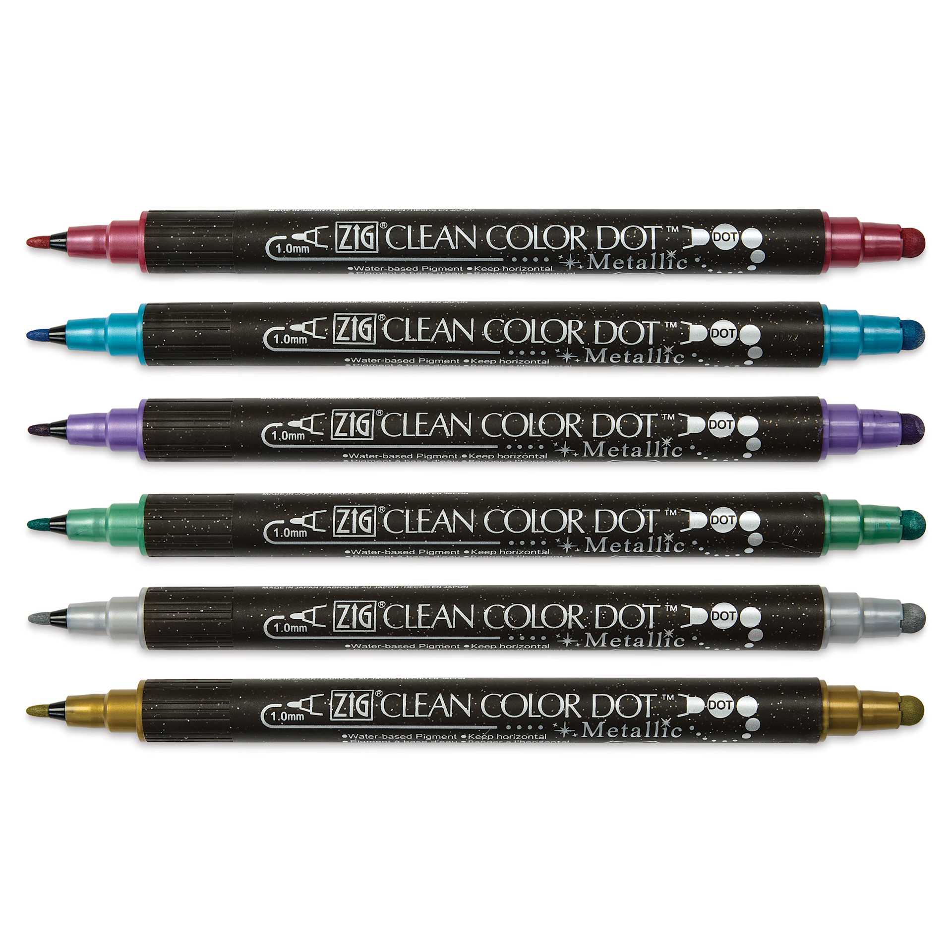 Zig Clean Color Dot Dual Tip Markers - Set of 6, Metallic Colors, caps off