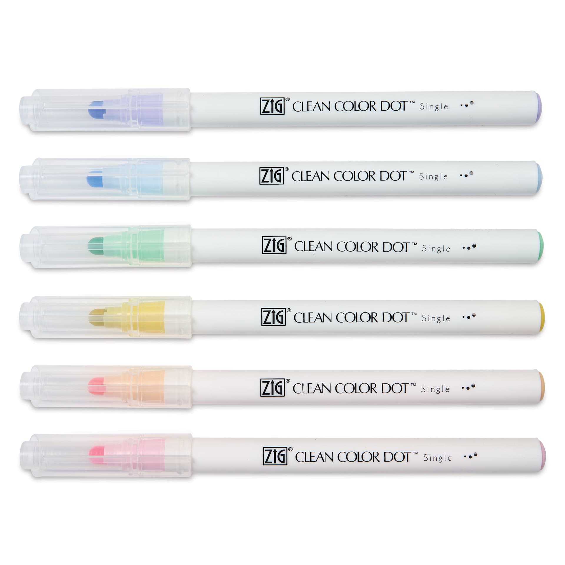 Zig Clean Color Dot Markers - Mild Colors, Set of 6, markers with caps on