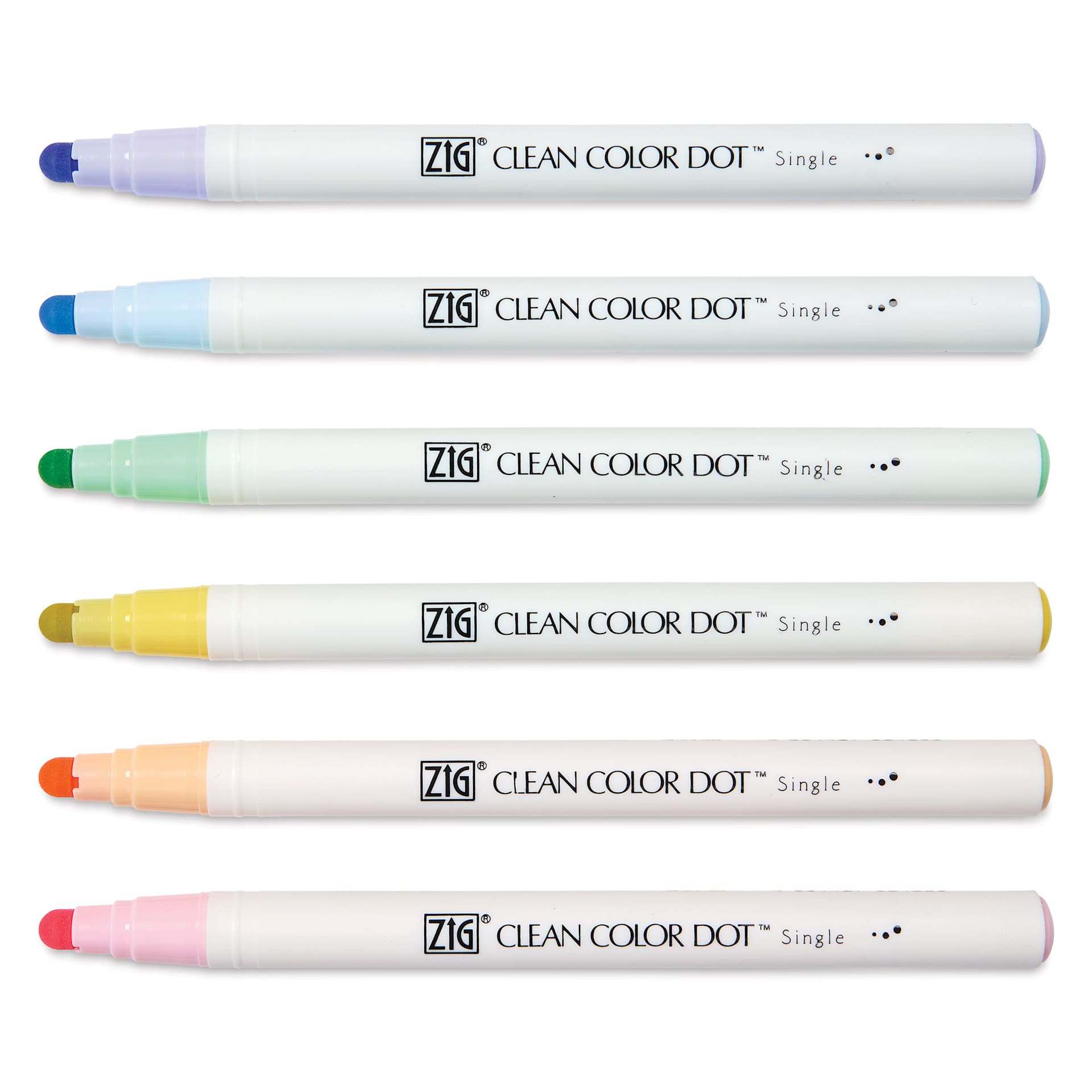 Zig Clean Color Dot Markers - Mild Colors, Set of 6, markers with caps off