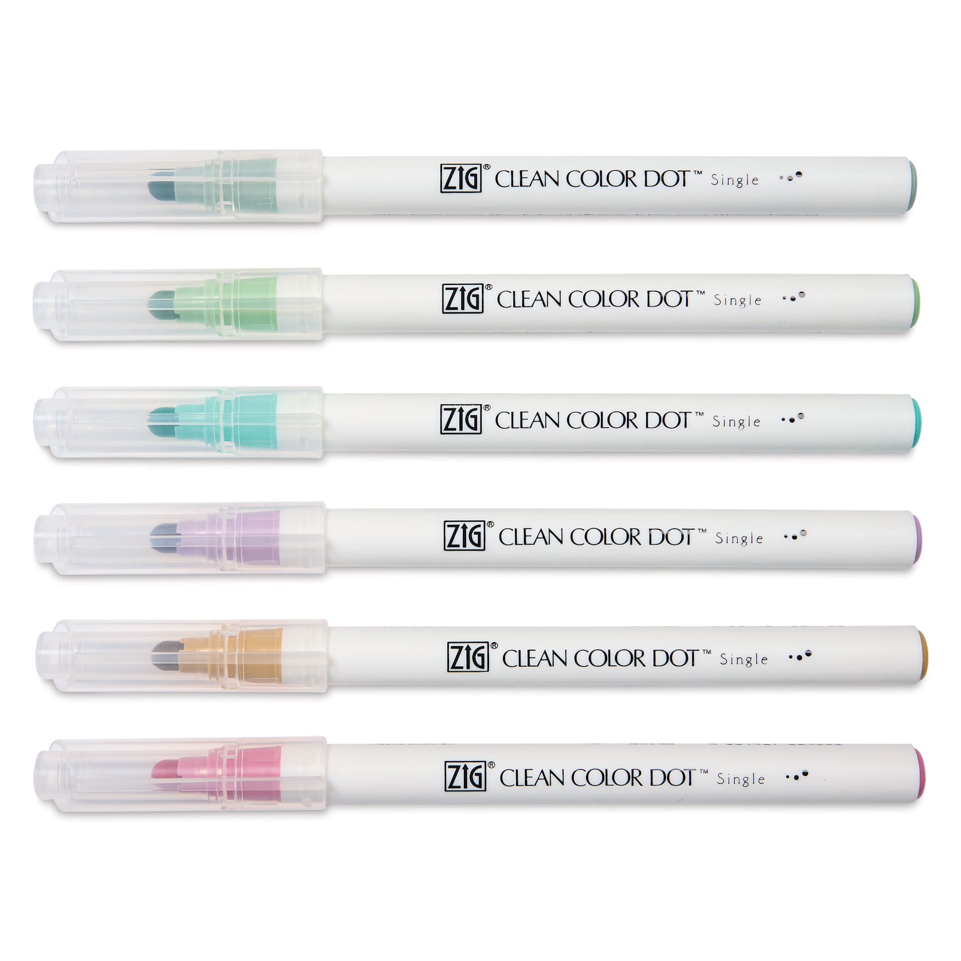 Zig Clean Color Dot Markers - Mild Smoky Colors, Set of 6, markers with caps on