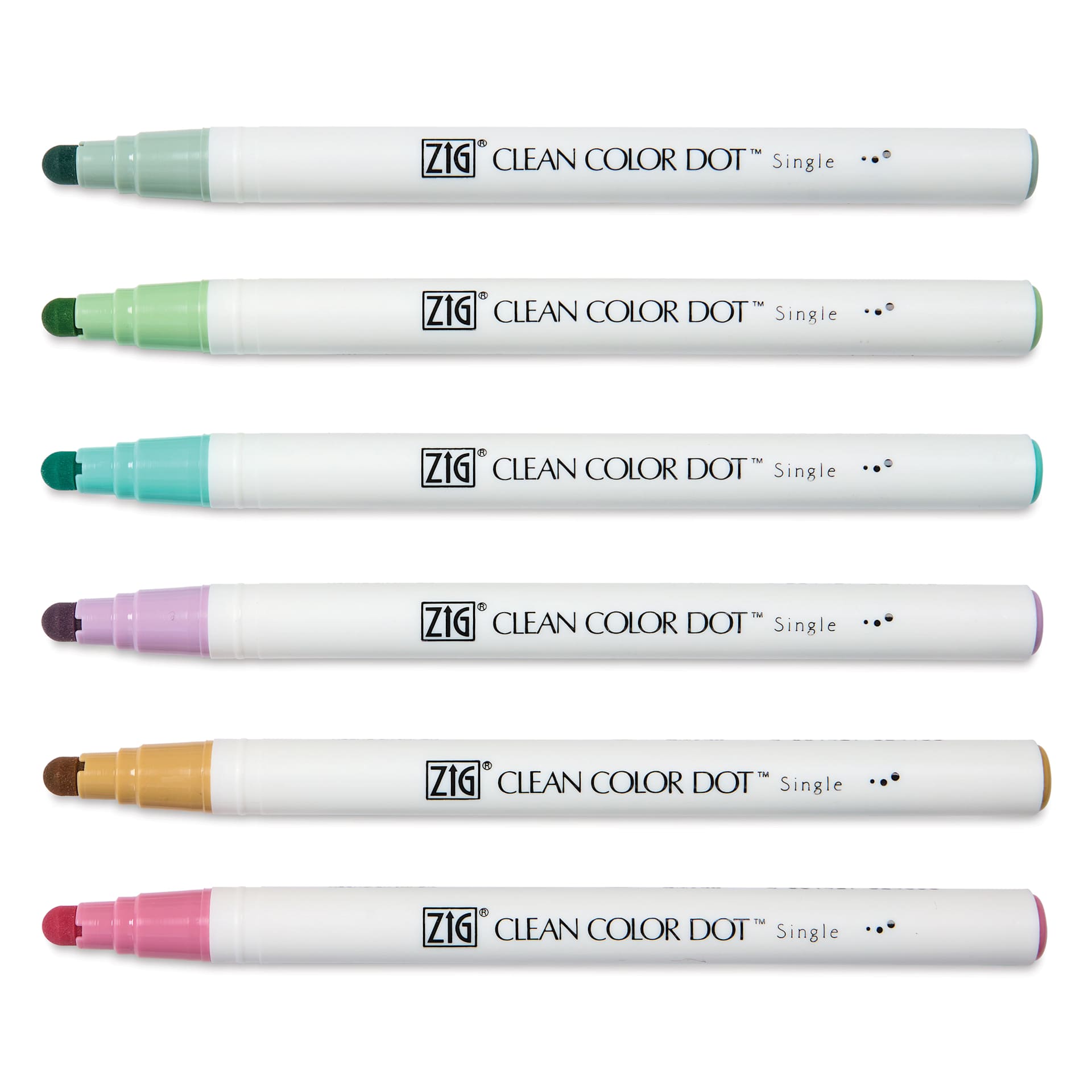 Zig Clean Color Dot Markers - Mild Smoky Colors, Set of 6, markers with caps off