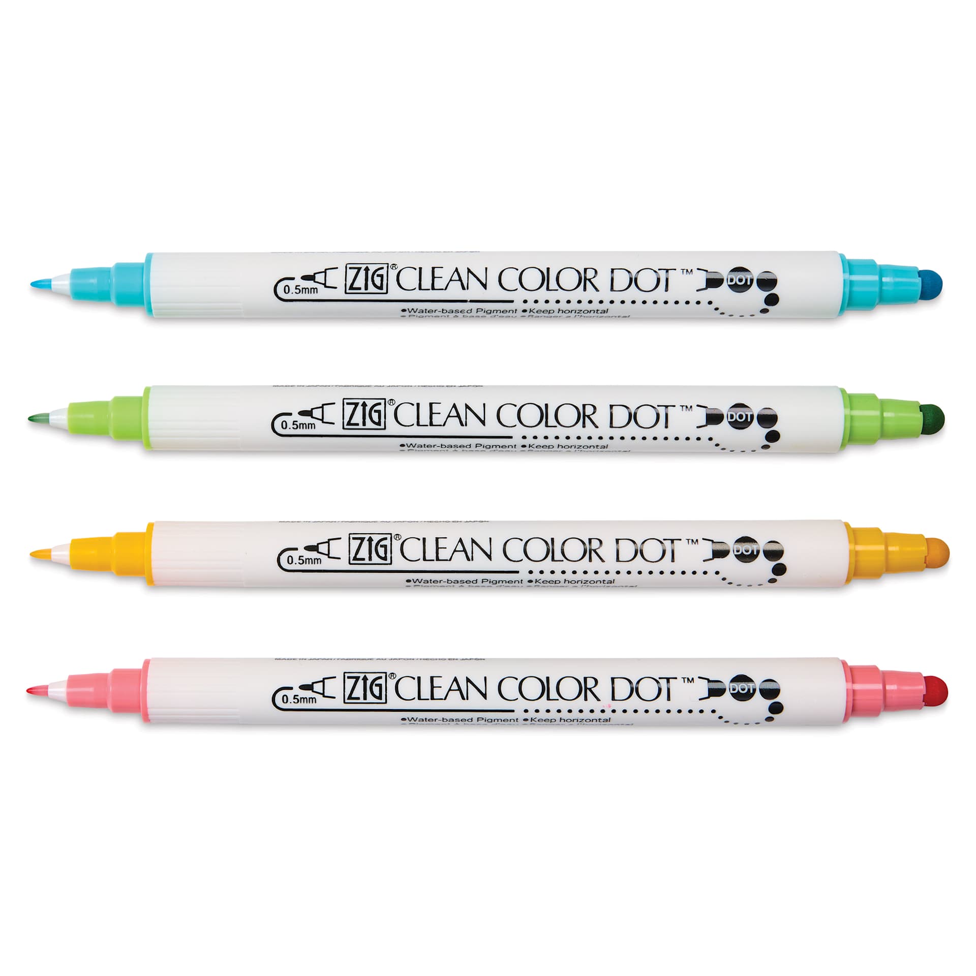 Zig Clean Color Dot Markers - Set of 4, Assorted Colors, markers with caps off