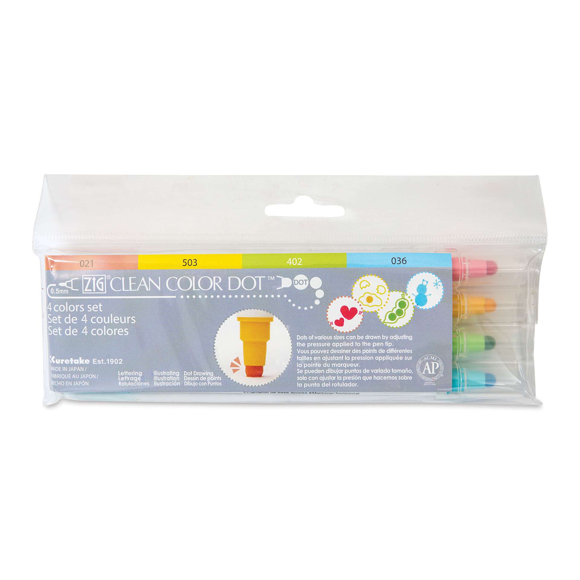 Zig Clean Color Dot Markers - Set of 4, Assorted Colors, front of the packaging