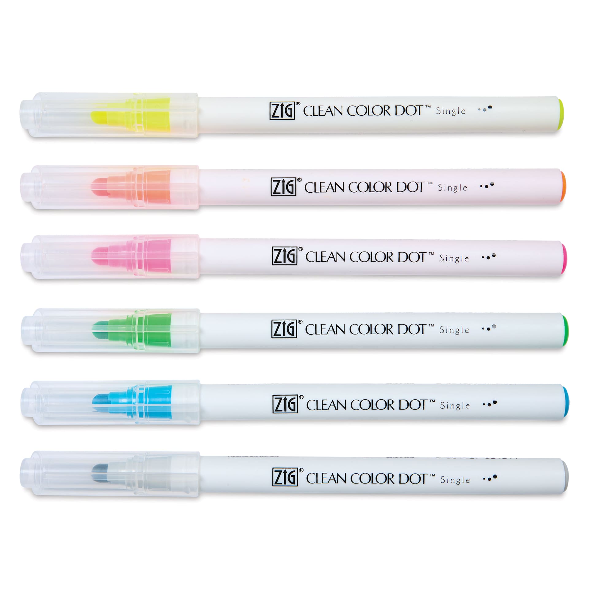 Zig Clean Color Dot Markers - Highlight Colors, Set of 6, marker with caps on
