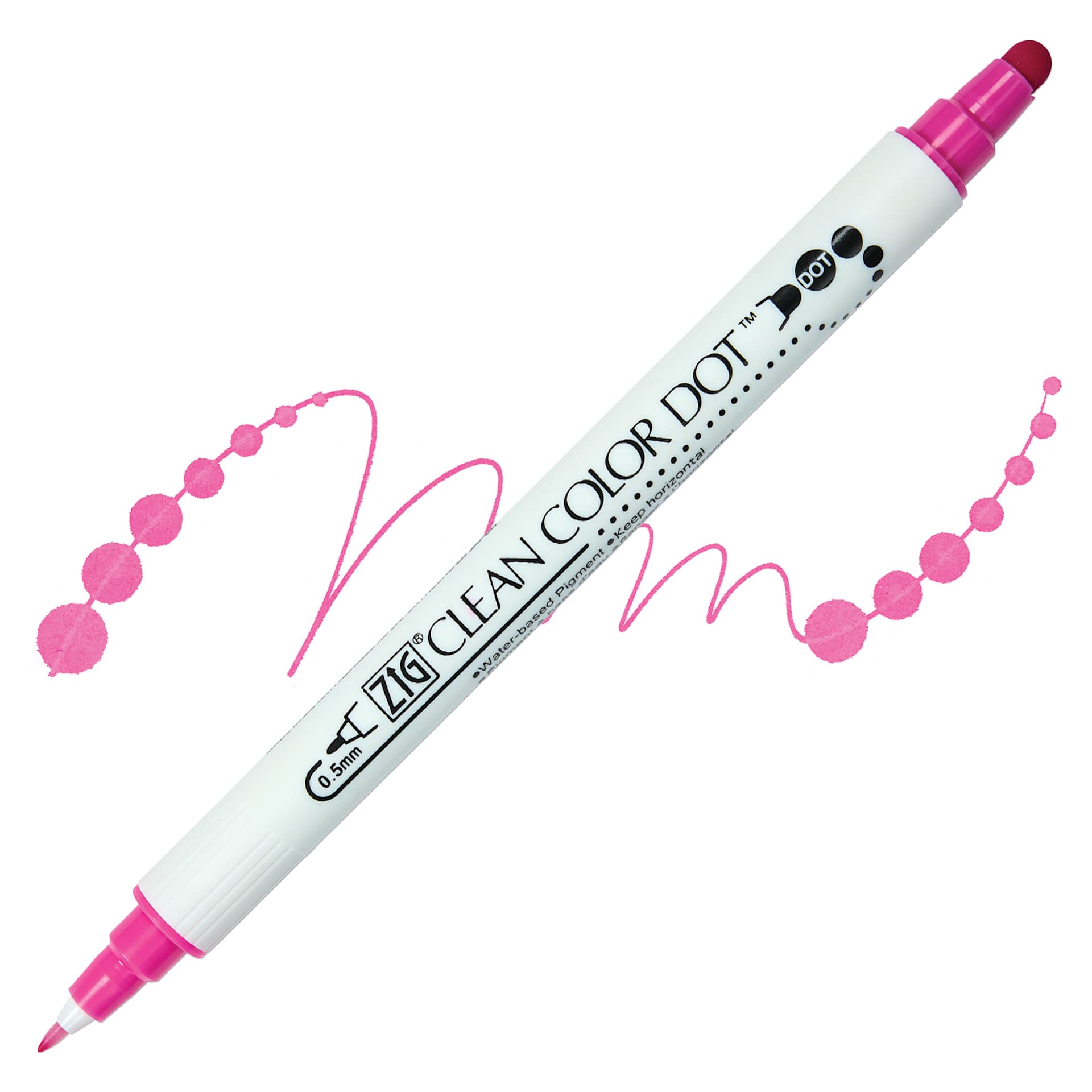 Zig Clean Color Dot Dual Tip Marker - Pink, swatch and marker