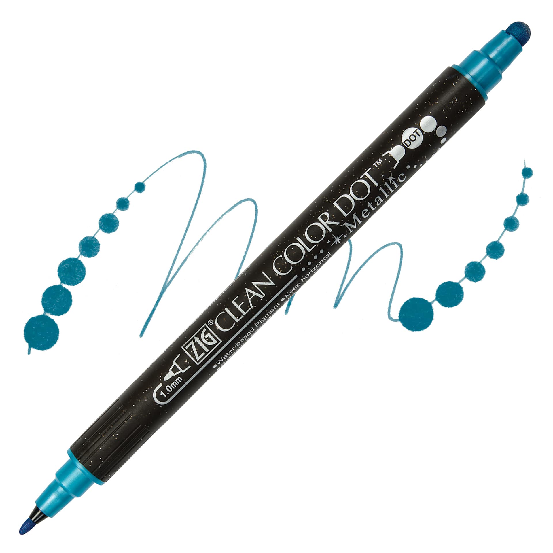 Zig Clean Color Dot Dual Tip Marker - Metallic Blue, swatch and marker