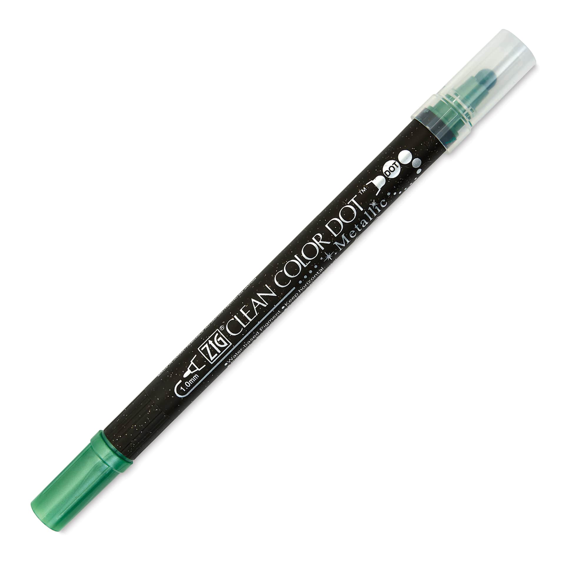 Zig Clean Color Dot Dual Tip Marker - Metallic Green, caps on