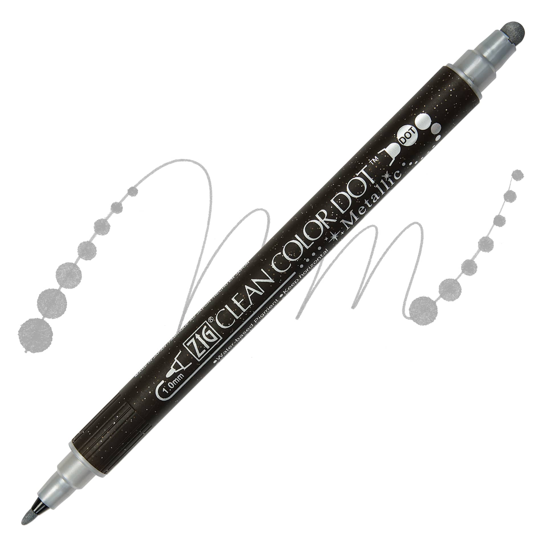 Zig Clean Color Dot Dual Tip Marker - Metallic Silver, swatch and marker