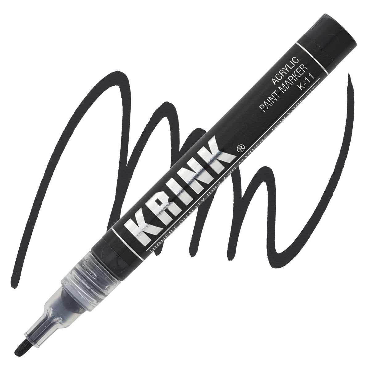 Krink K-11 Acrylic Paint Marker - Black, 3 mm marker and swatch
